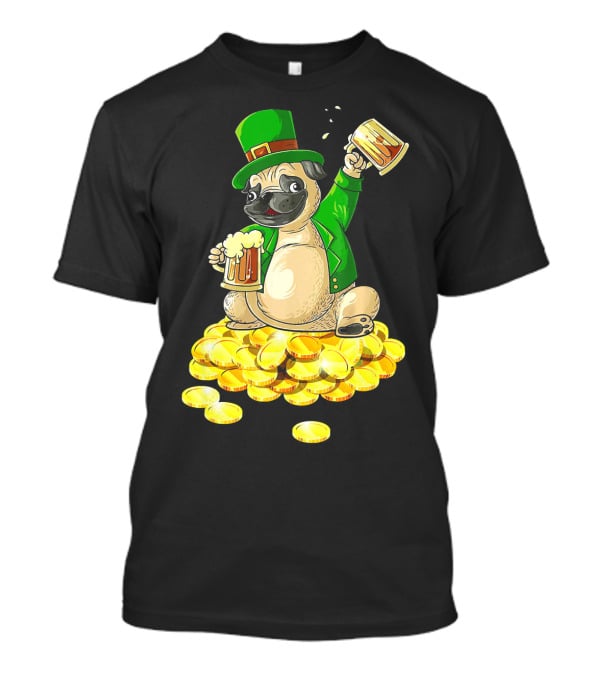 Irish Pug St. Patrick's Day Beer Cheers On Gold Coins T-Shirt