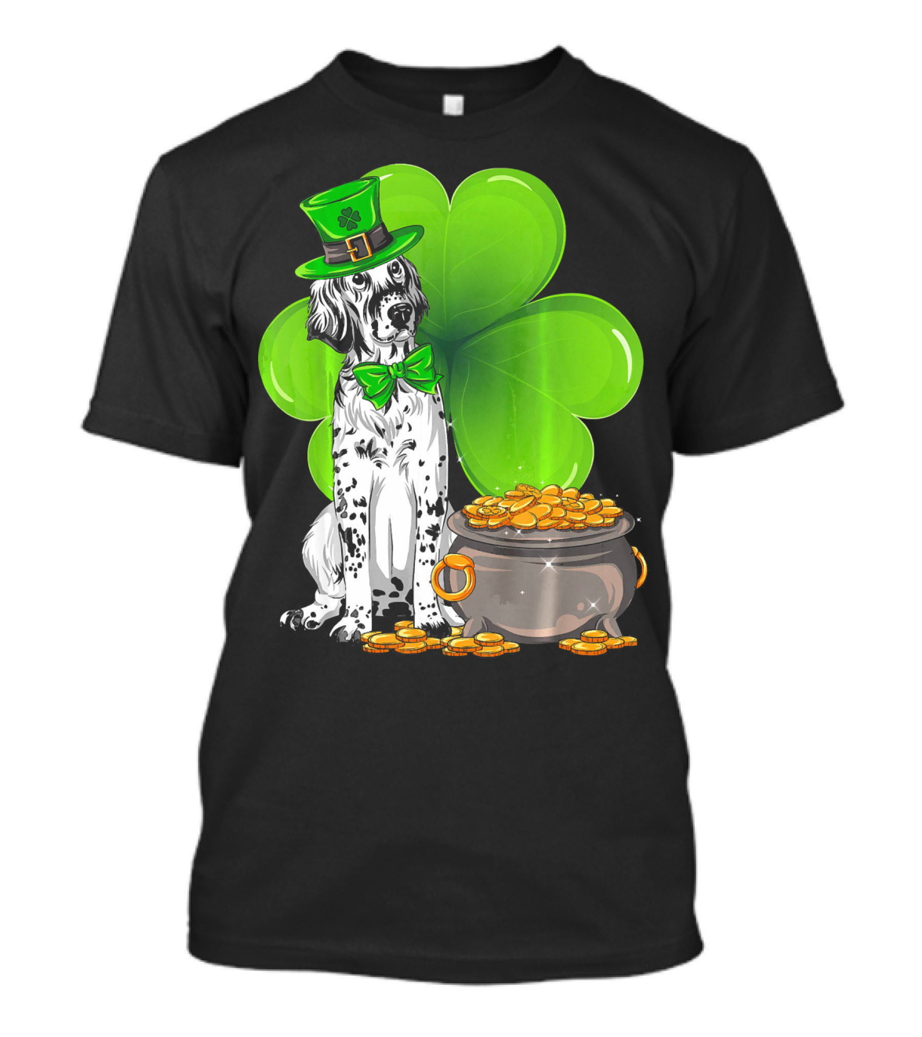 English Setter St Patricks Day Leprechaun Dog With Clover And Pot Of Gold T-Shirt