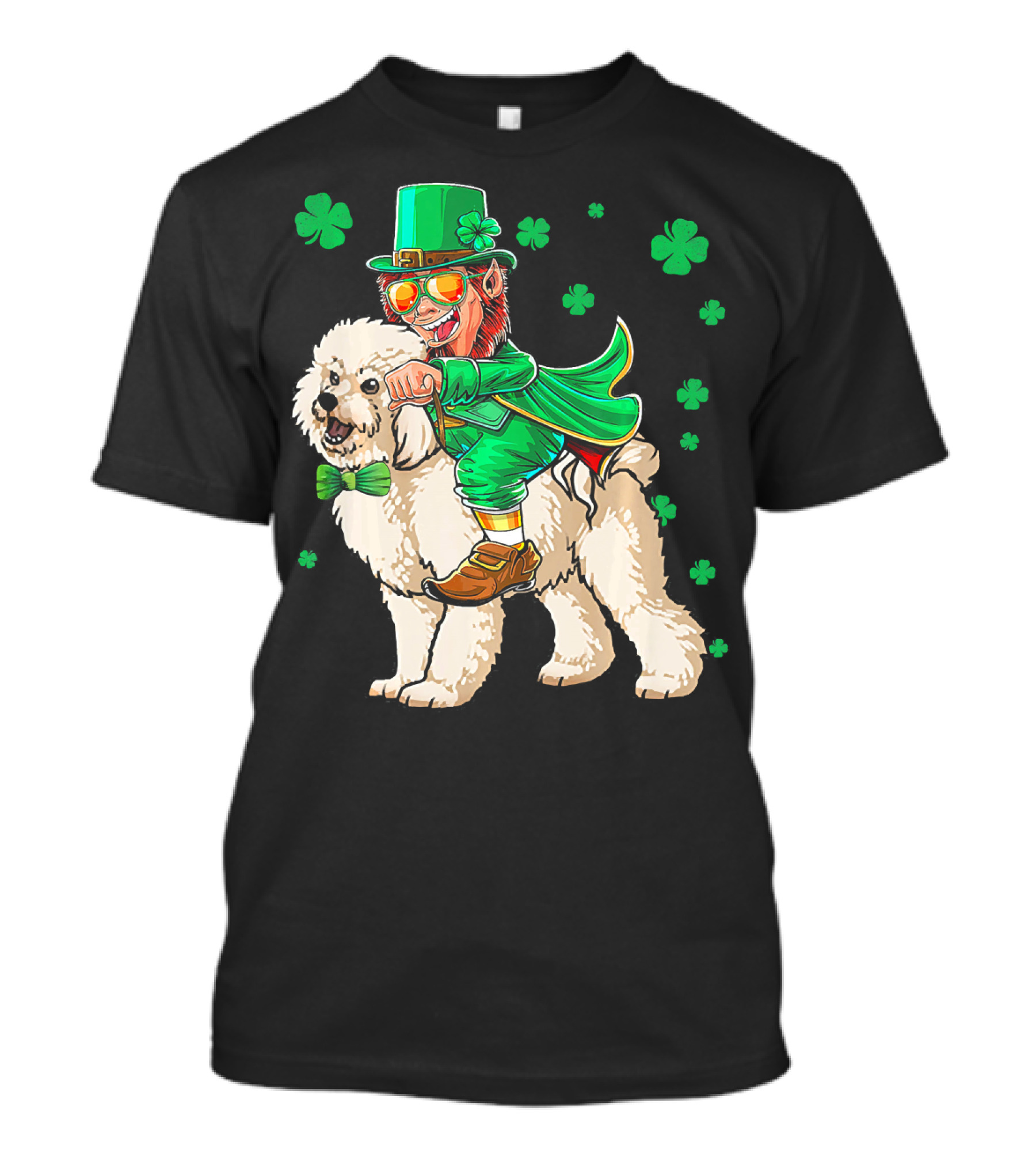 Leprechaun Riding Bichon Frise With Shamrock St. Pat's Day Charm T-Shirt