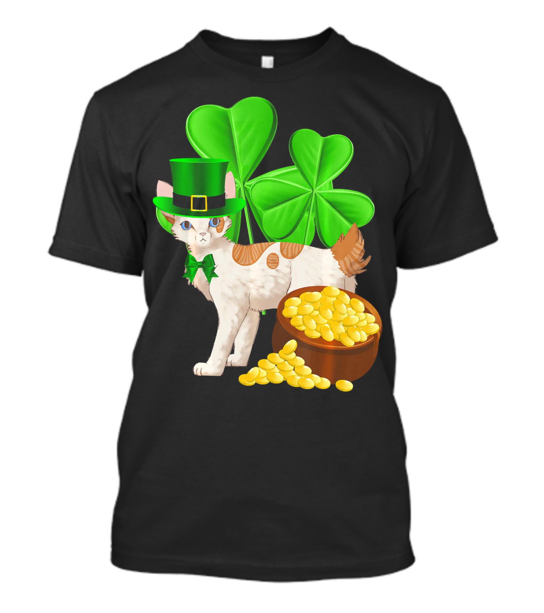 Japanese Bobtail Cat St Patricks Day Lucky Coins Shamrocks Leprechaun Hat T-Shirt