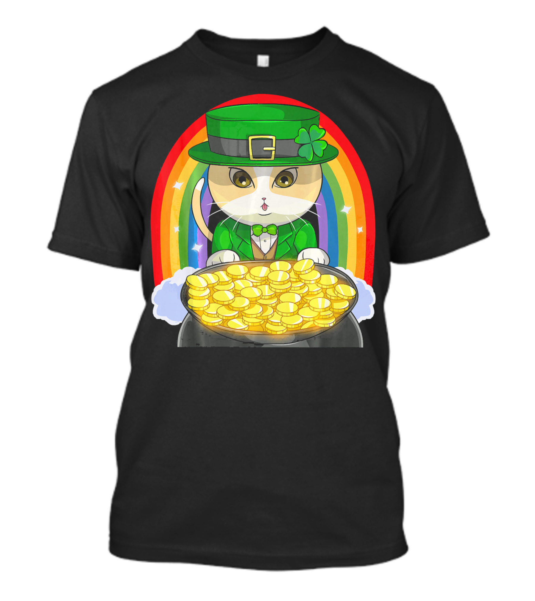 Exotic Cat Leprechaun Pot Of Gold Rainbow Happy St Patricks T-Shirt