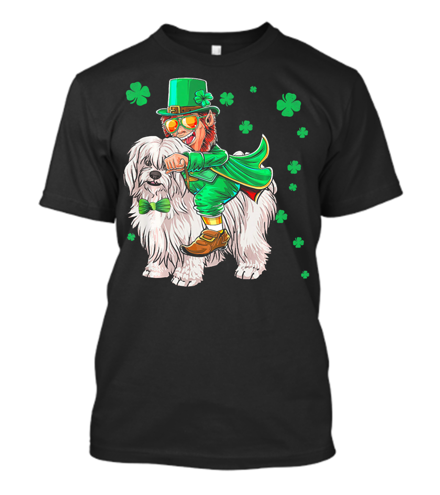 Leprechaun Riding Coton De Tulear With Shamrocks T-Shirt