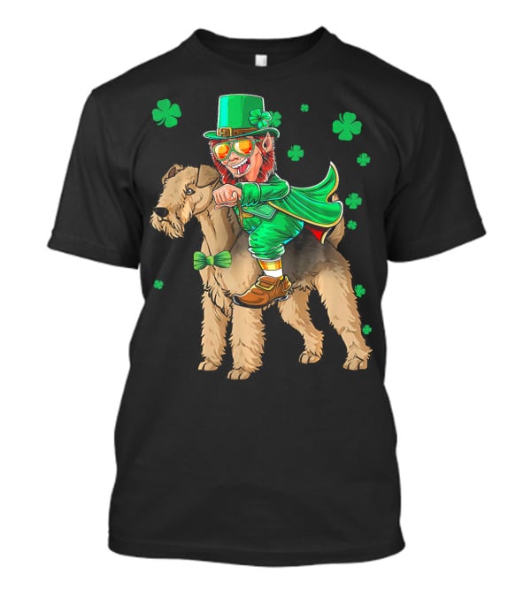 Leprechaun Lakeland Terrier Shamrock Celebration With Green Hat And Bow Tie T-Shirt