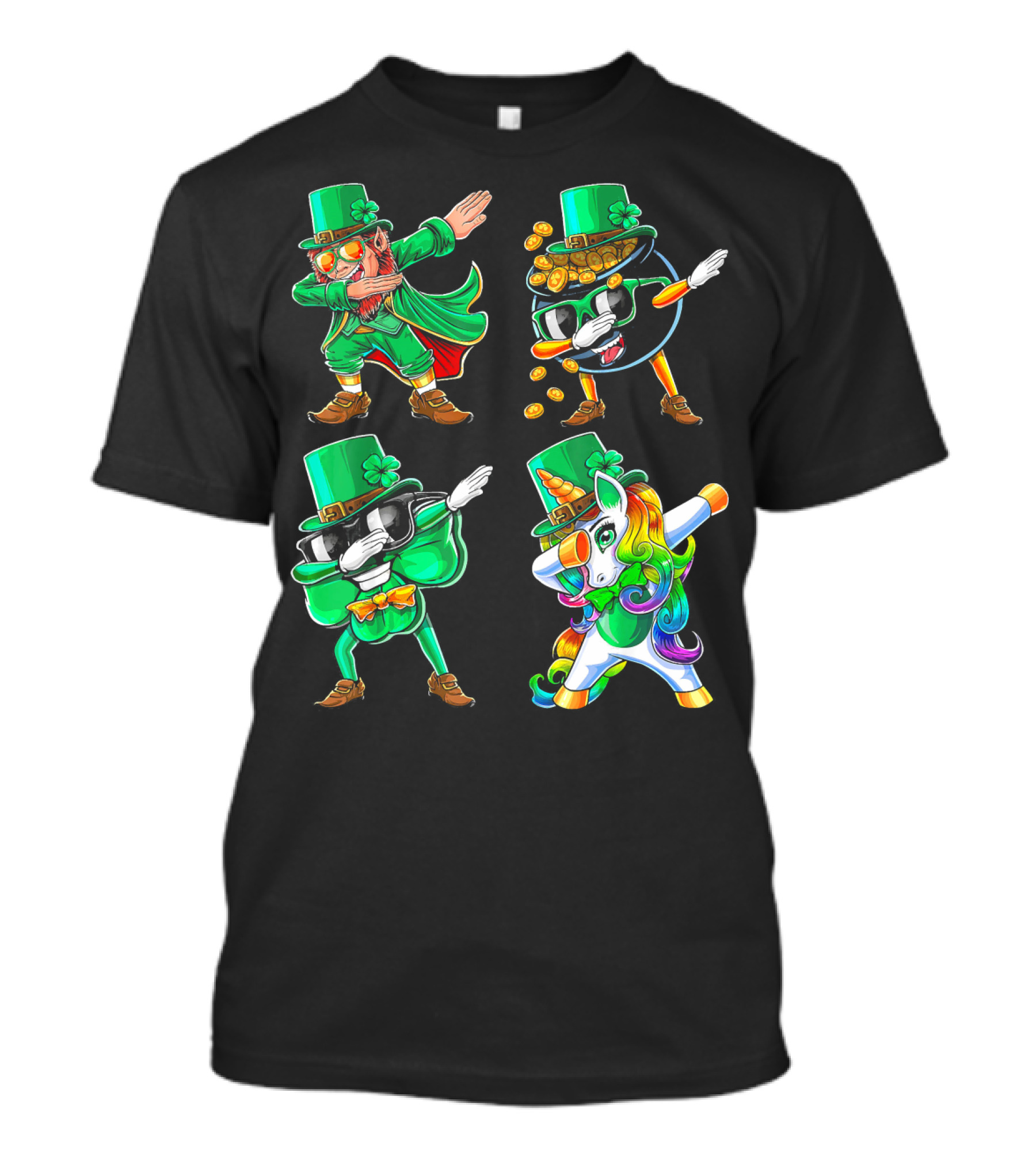 Dabbing Leprechaun Shamrock Unicorn Coin-Throwing Glasses Rabbit T-Shirt