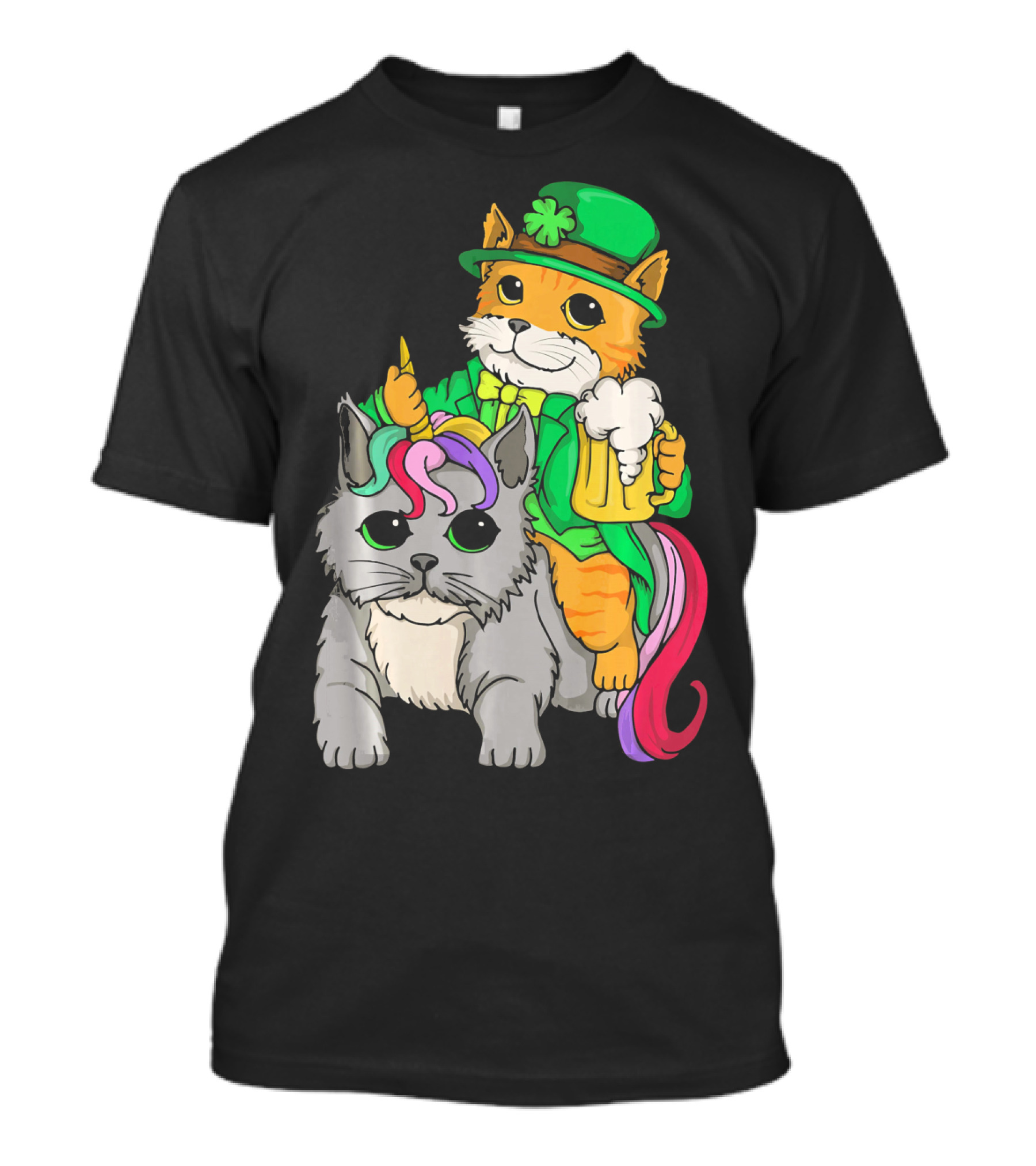 St Patricks Day Caticorn Cat Unicor Shamrock Beer Mug T-Shirt