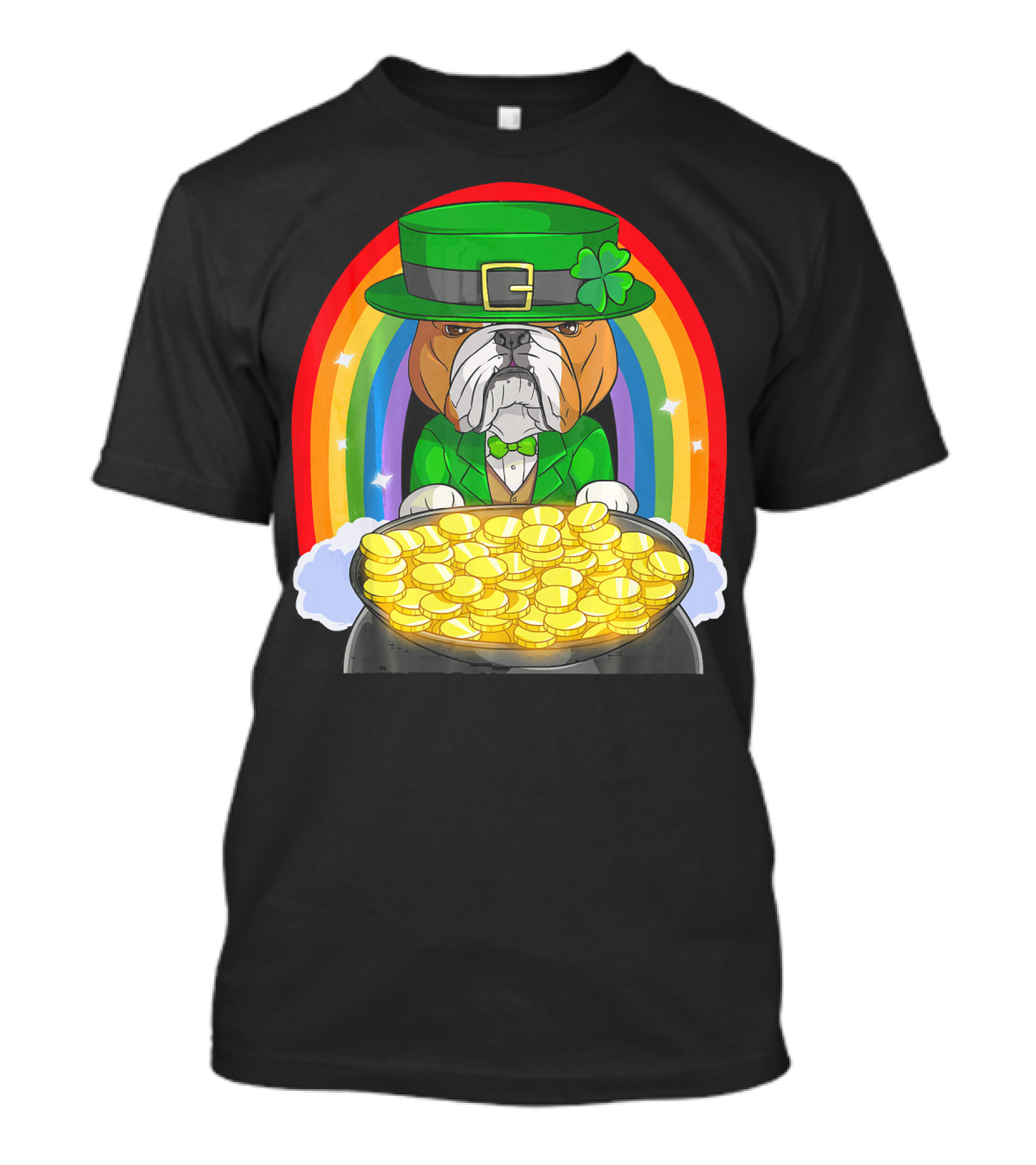 English Bulldog St Patricks Day Leprechaun Pot Of Gold Rainbow T-Shirt