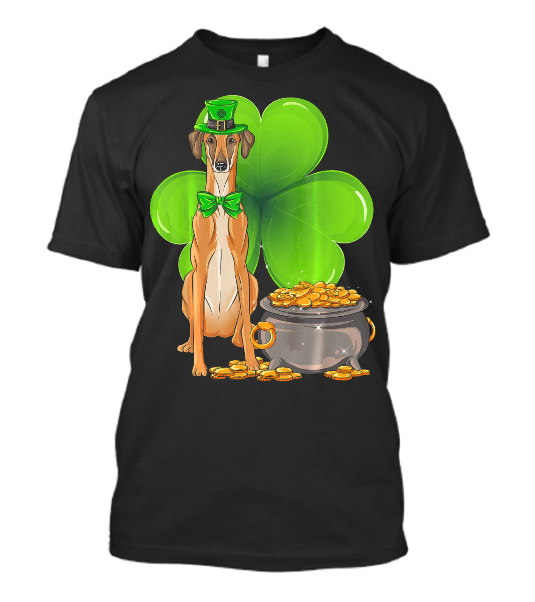 Sloughi Dog With Leprechaun Hat And Clover St Patricks Day Pot Of Gold T-Shirt