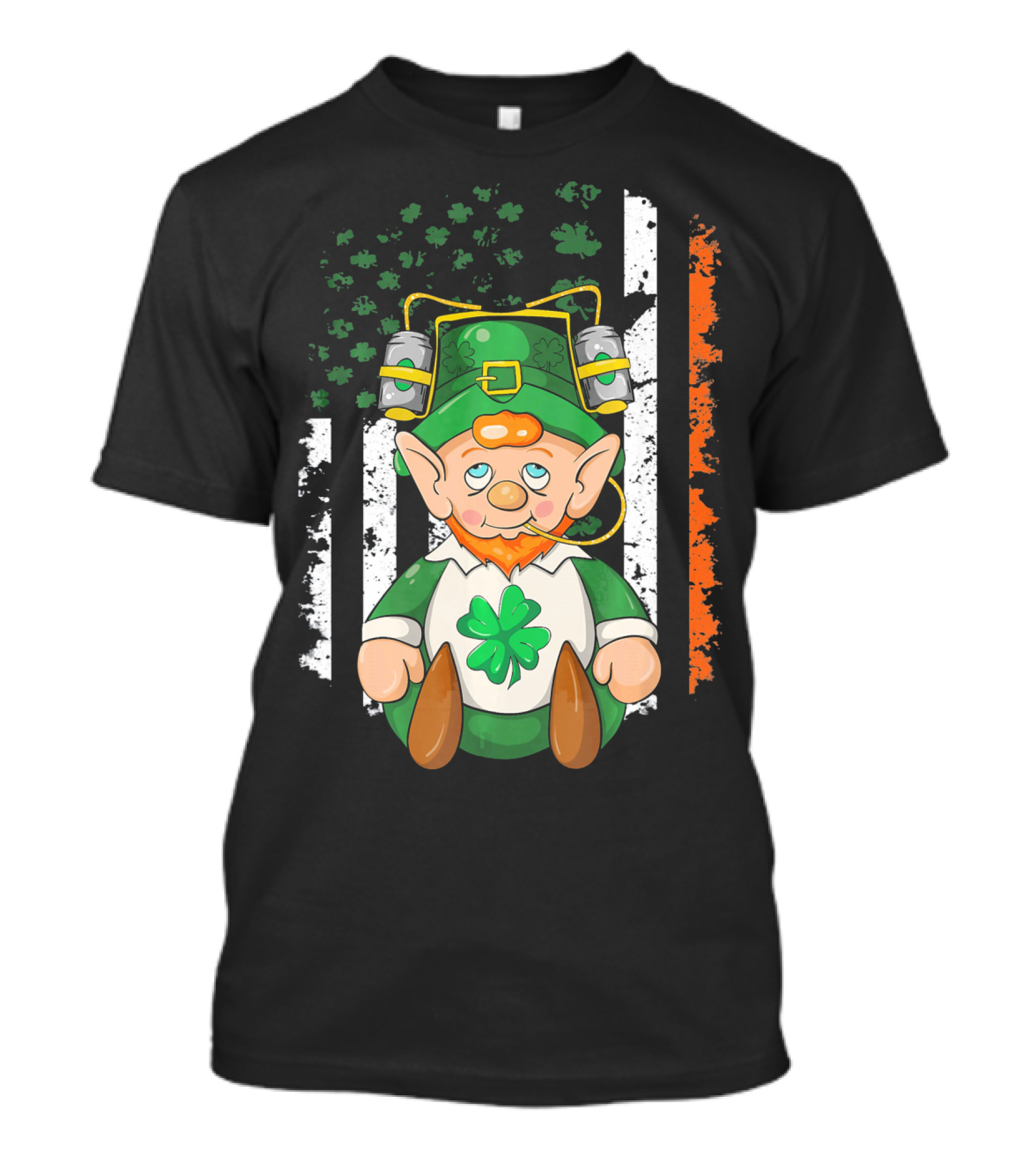 Irish American Flag Leprechaun St. Patrick's Day Clover T-Shirt