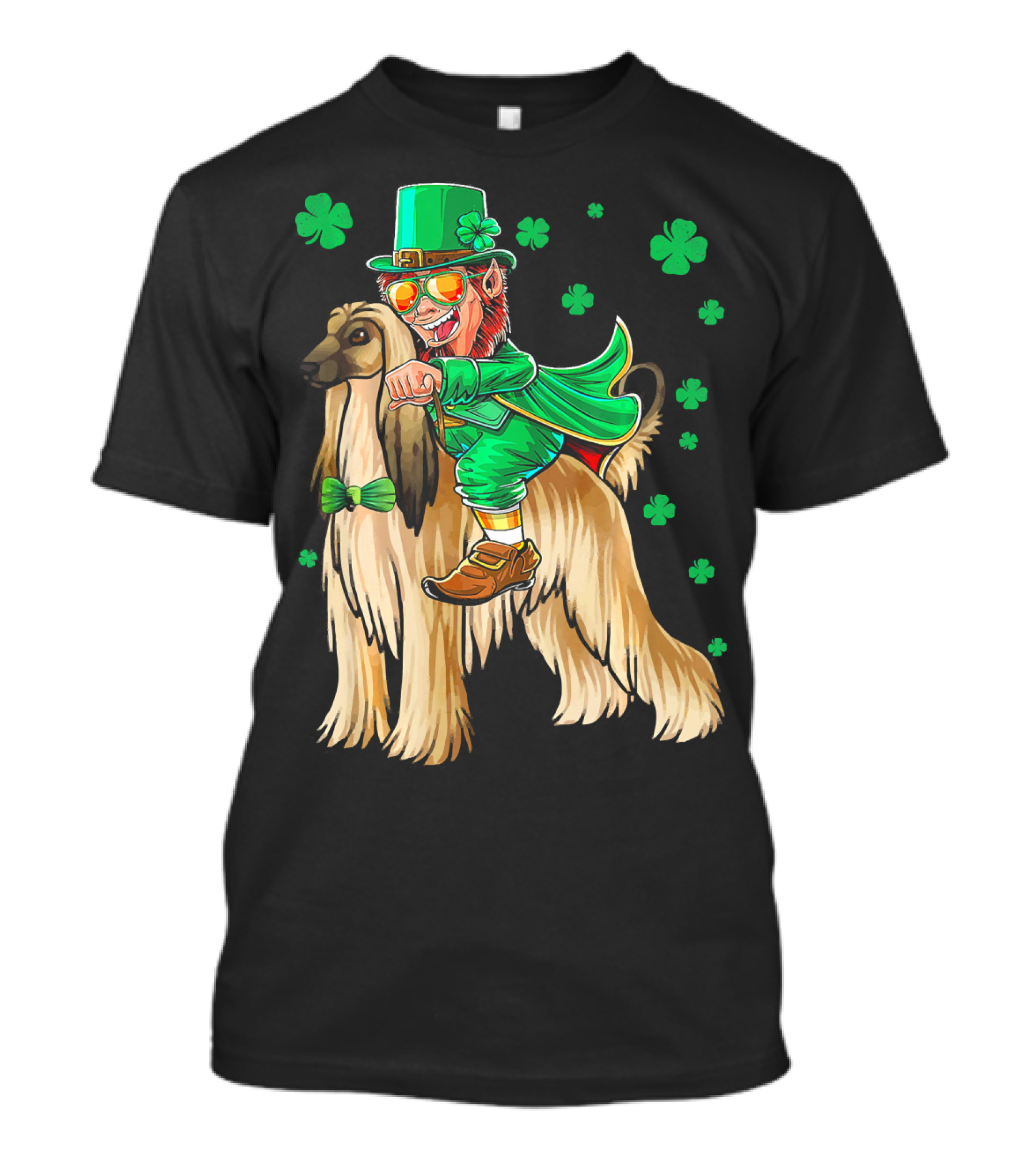 Leprechaun Riding Afghan Hound With Shamrocks St. Patrick's Day T-Shirt