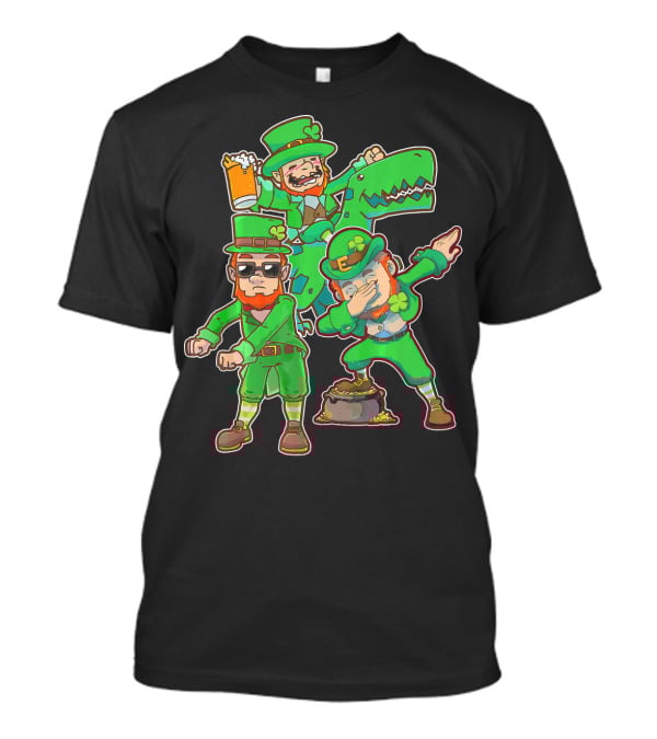 Dabbing Leprechaun Flossing Dinosaur Beer Pot Of Gold T-Shirt