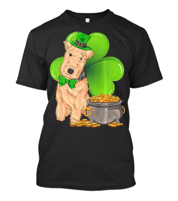 Lakeland Terrier St Patricks Day Leprechaun Hat Shamrock Pot Of Gold T-Shirt