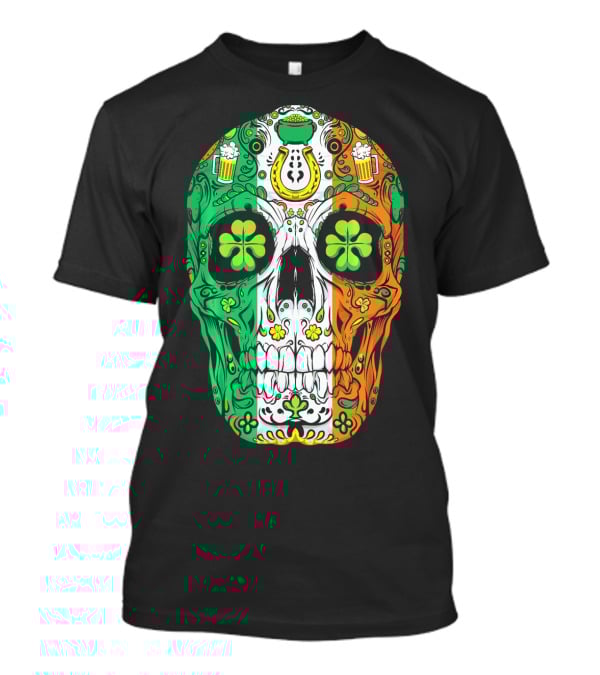 Sugar Skull Irish Leprechaun Shamrock St Patrick's Day T-Shirt
