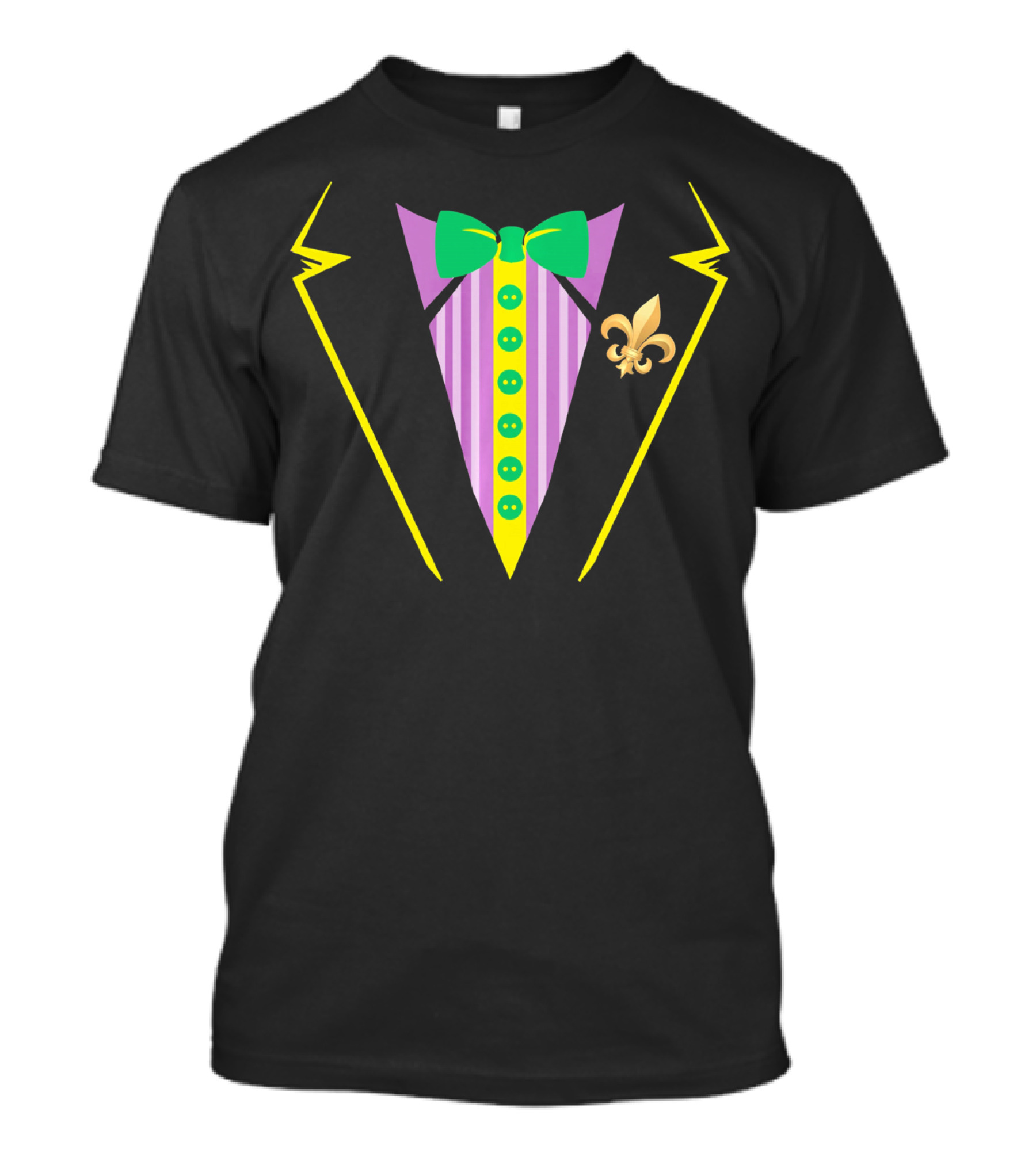 Mardi Gras Tux With Bow Tie And Fleur De Lis Icon For Funny Party T-Shirt