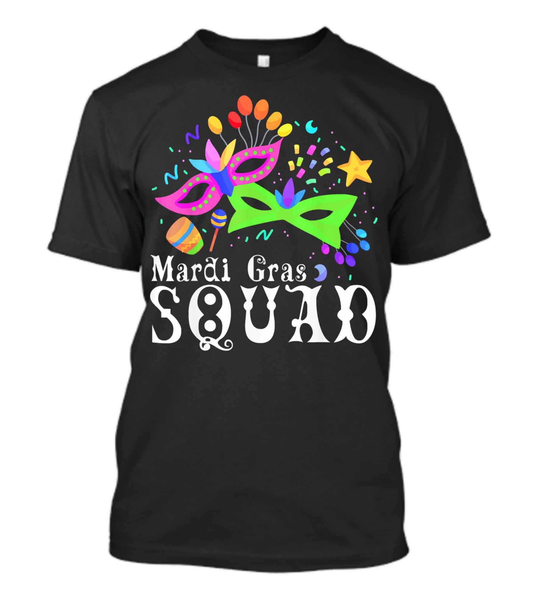 Mardi Gras Squad Mask Beads Confetti Celebration Fun T-Shirt