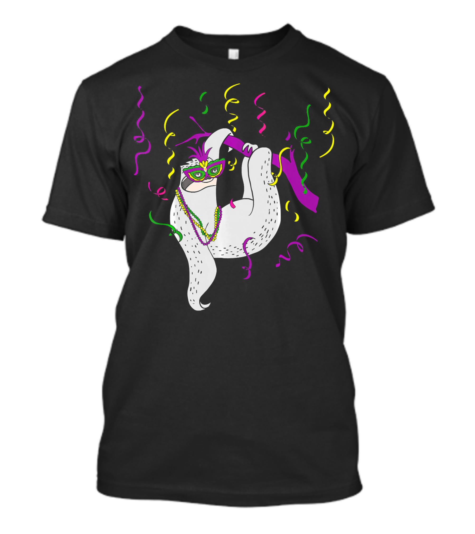 Sloth Mardi Gras Colorful Mask And Beads T-Shirt