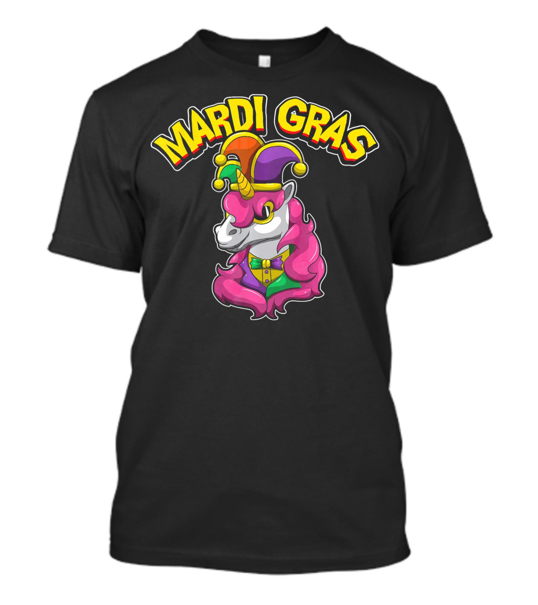 Mardi Gras Unicorn In Jester Hat With Colorful Costume T-Shirt
