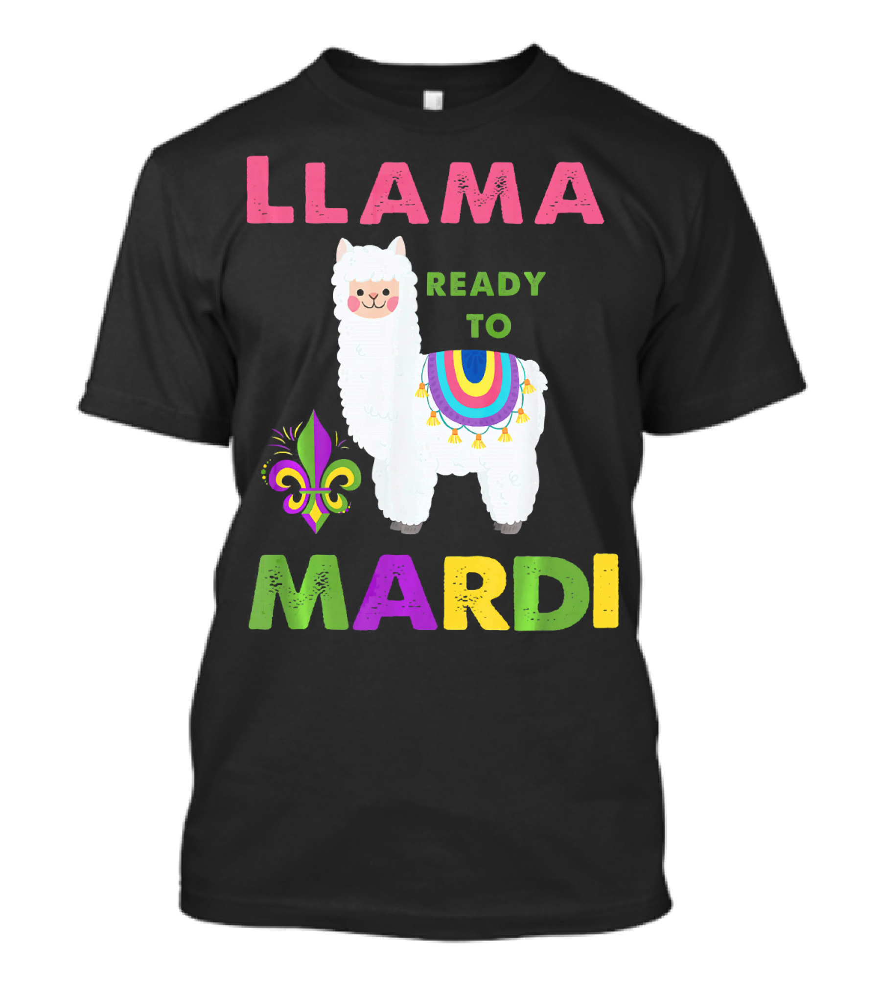 Llama Ready To Mardi Gras Fleur De Lis Festival Colors T-Shirt
