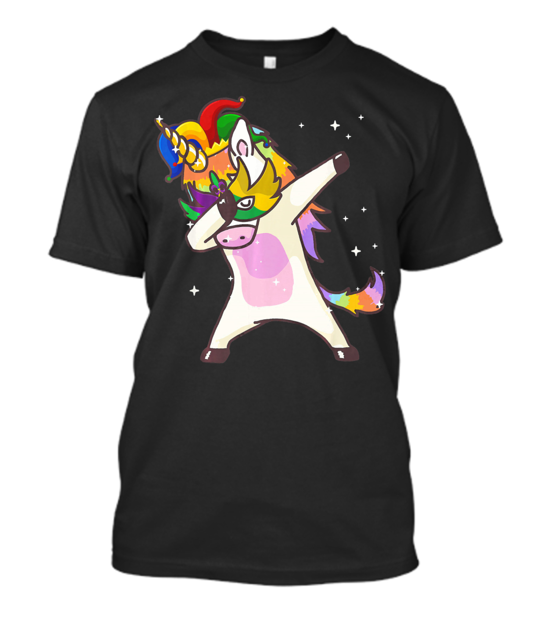 Mardi Gras Dabbing Unicorn Jester Mask Party T-Shirt