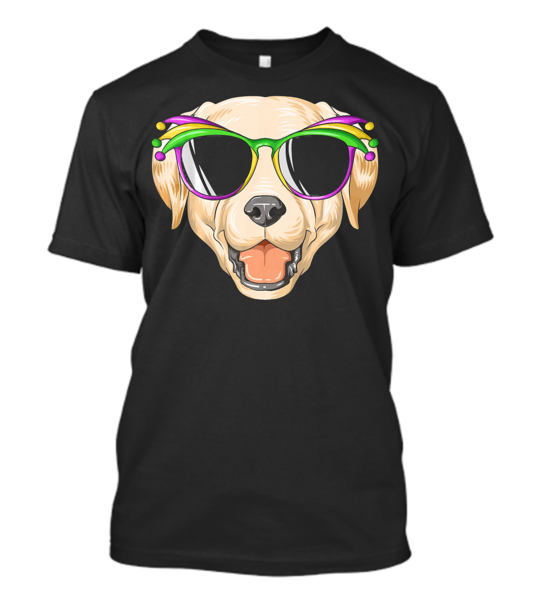 Labrador Dog With Mardi Gras Jester Carnival Mask Glasses T-Shirt
