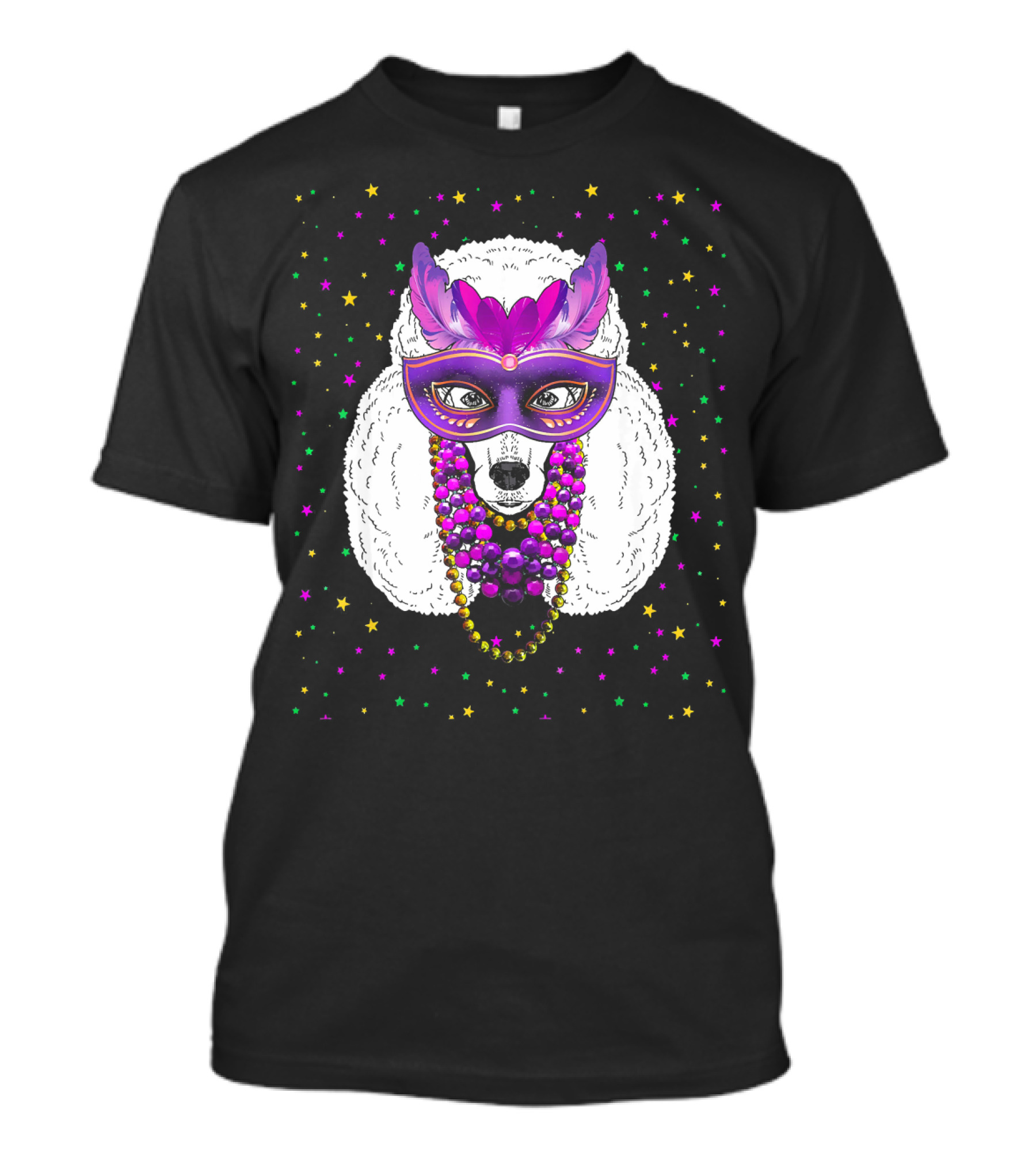 Mardi Gras Poodle With Funny Beads And Masquerade Mask T-Shirt