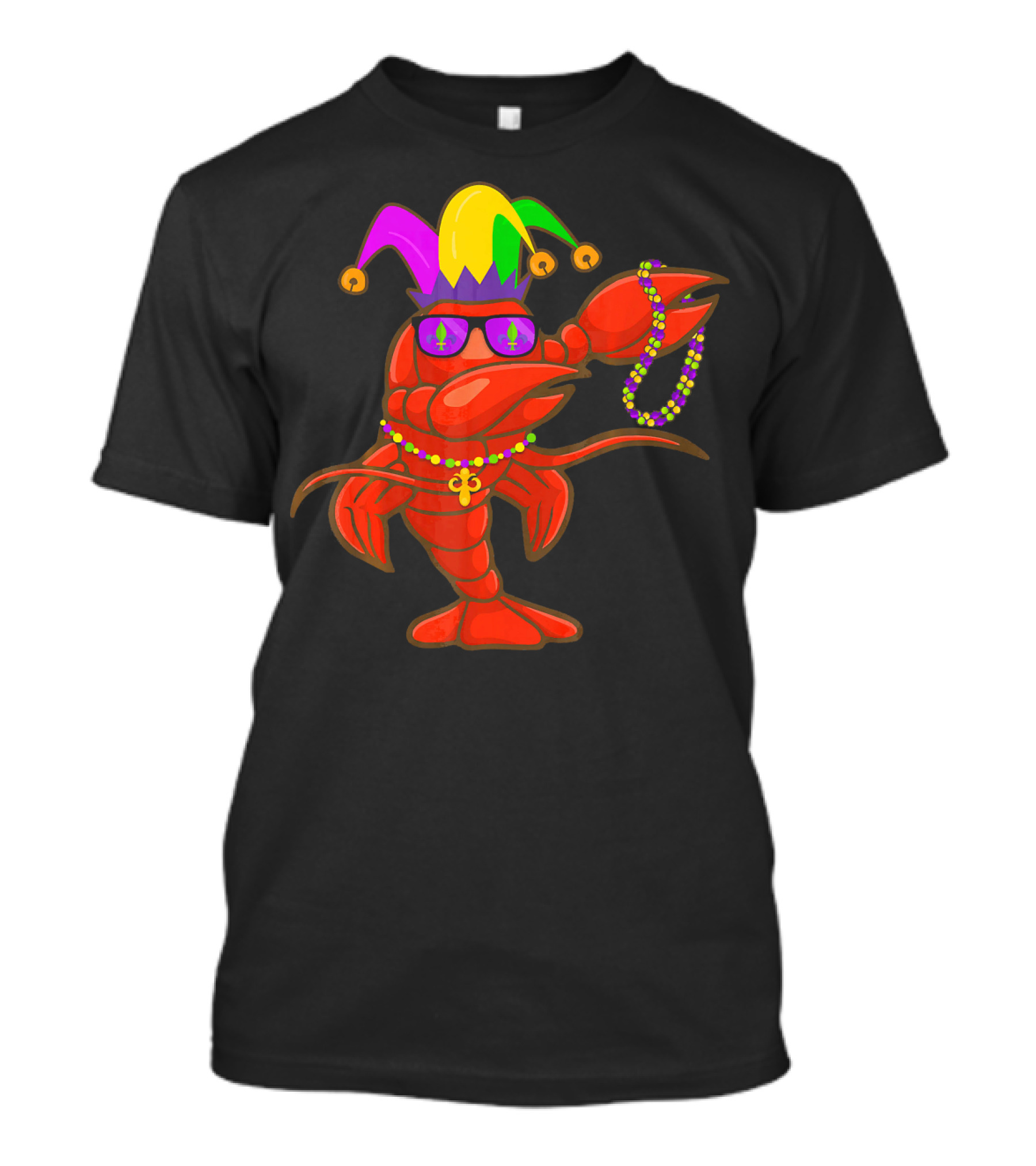 Jester Hat Crawfish Dabbing With Mardi Gras Beads Party T-Shirt