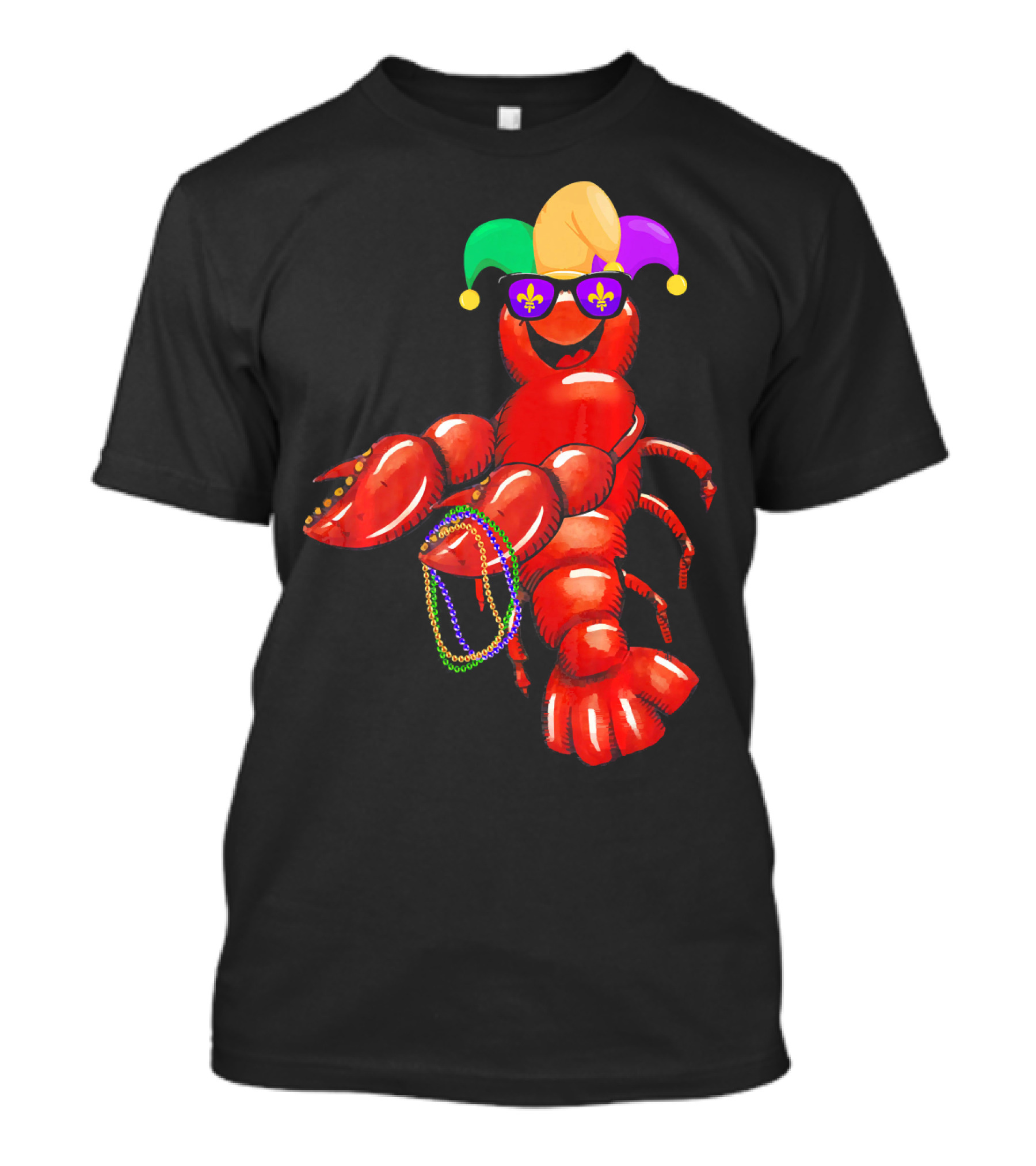 Flossing Mardi Gras Bead Jester Hat Crawfish With Sunglasses T-Shirt