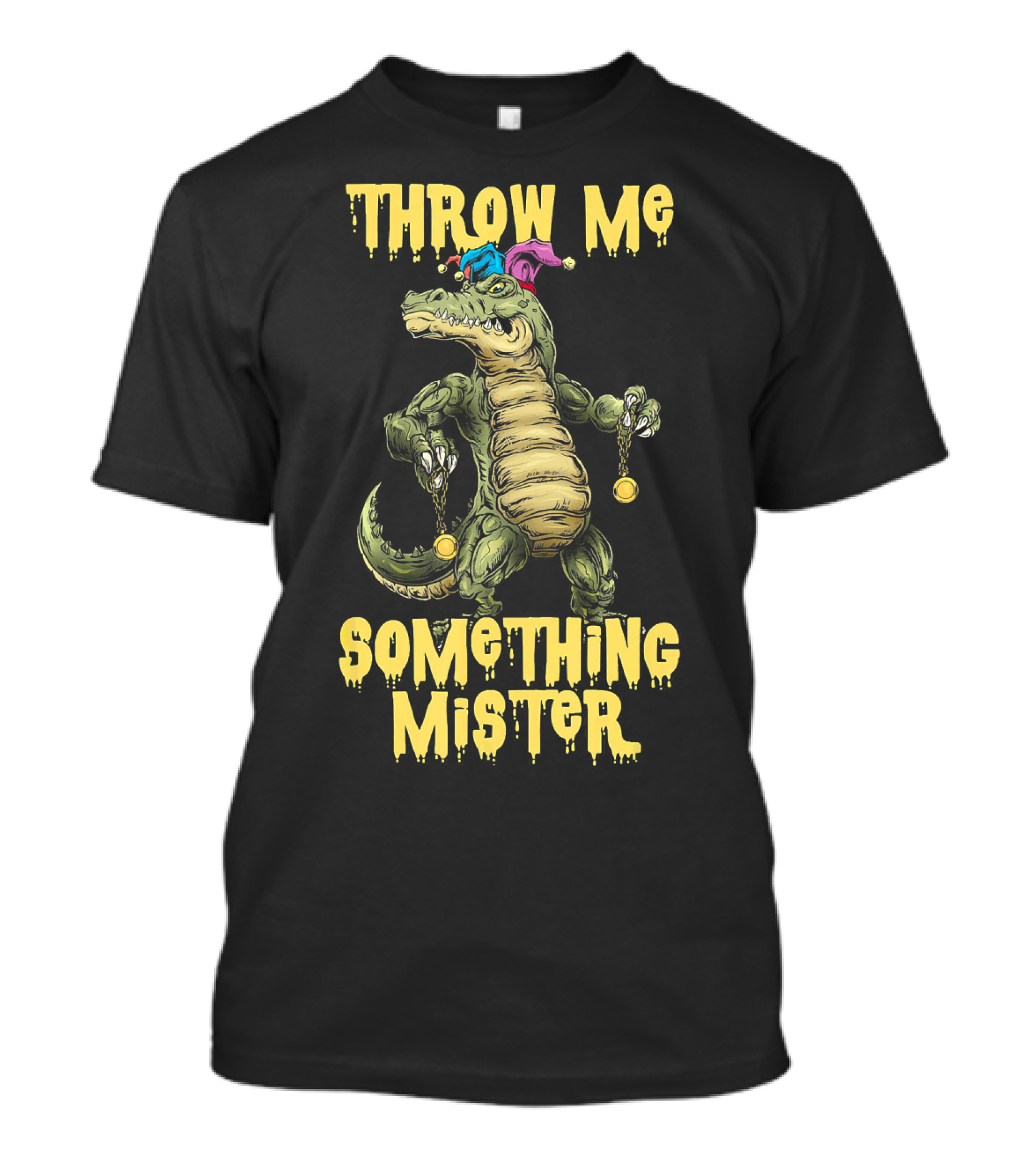 Throw Me Something Mister Mardi Gras Alligator With Beads And Jester Hat T-Shirt