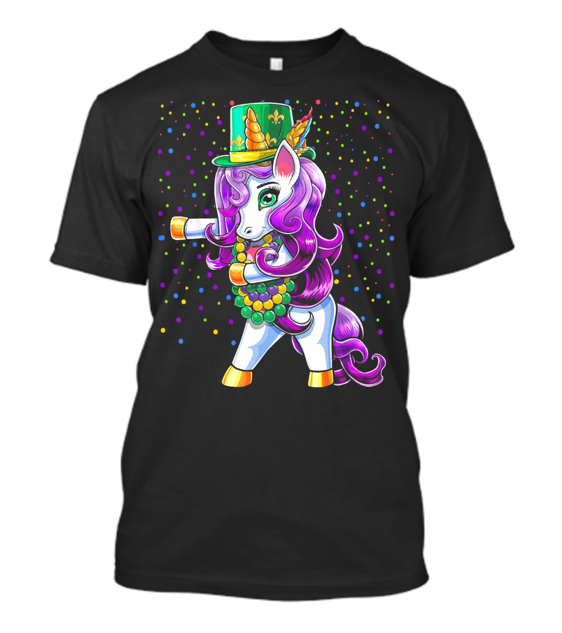 Mardi Gras Unicorn Flossing With Jester Hat And Beads T-Shirt