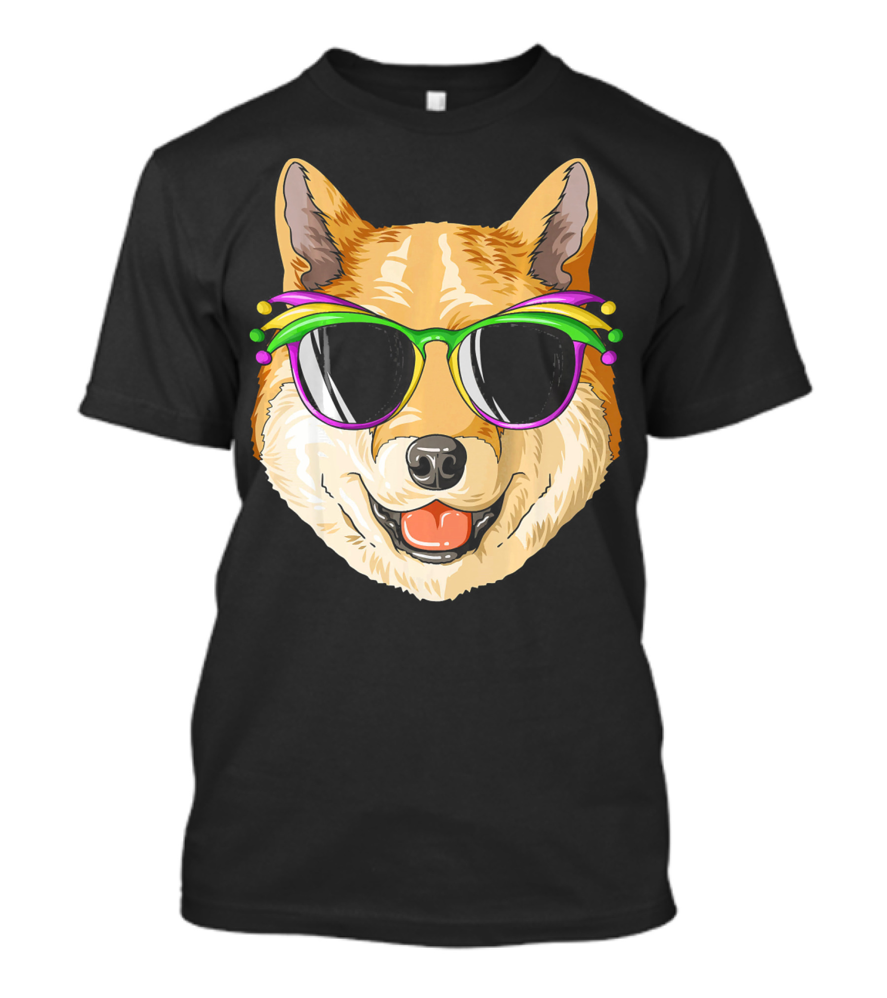 Shiba Inu In Mardi Gras Carnival Mask With Festive Sunglasses T-Shirt