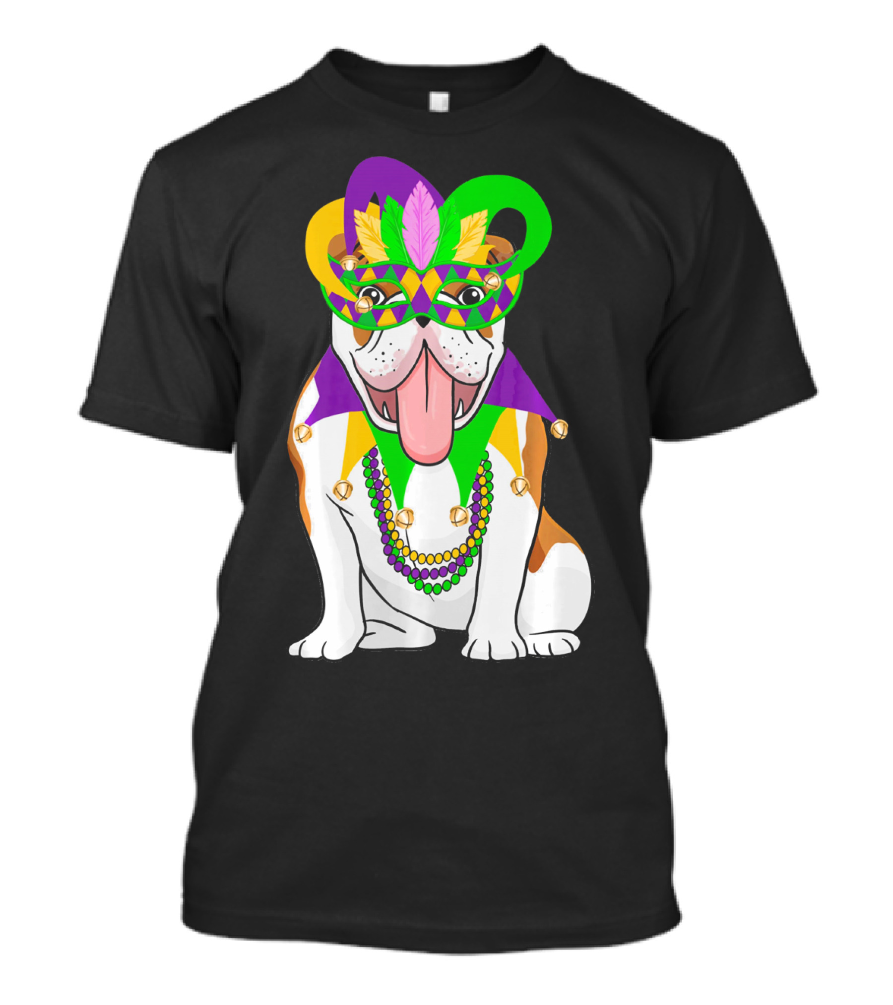 Mardi Gras English Bulldog Mask Beads Costume T-Shirt