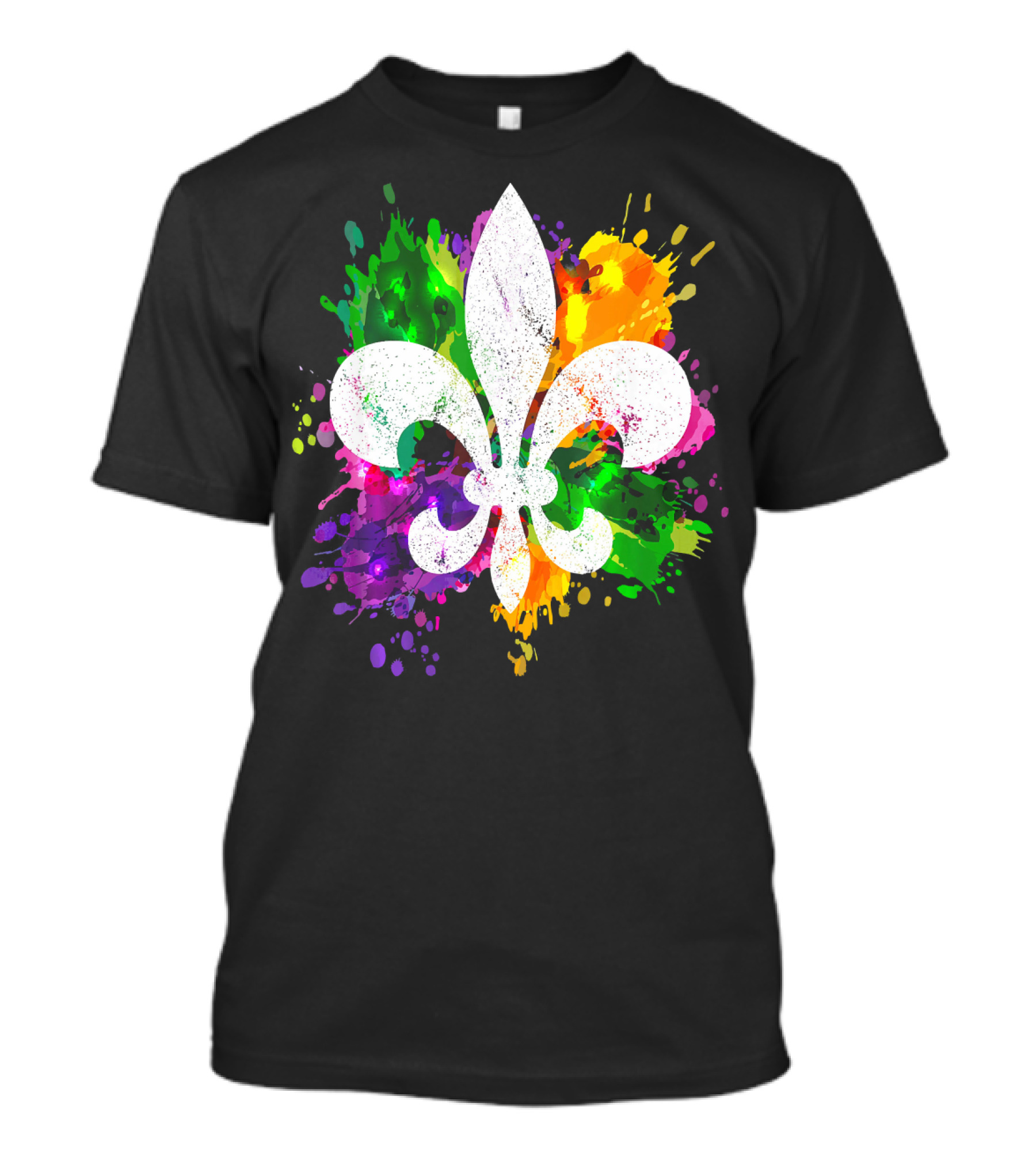 Mardi Gras Fleur De Lis Colorful Splatter Background T-Shirt