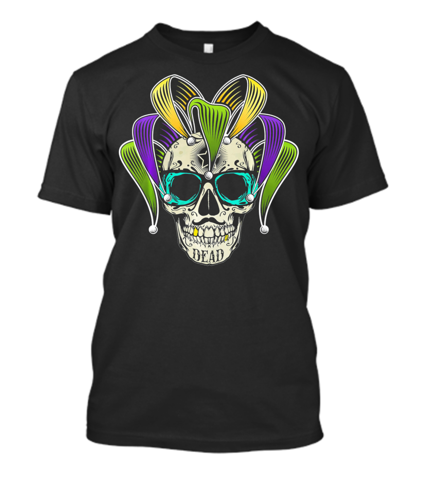 Mardi Gras Jester Skull Dead Clown Horror T-Shirt