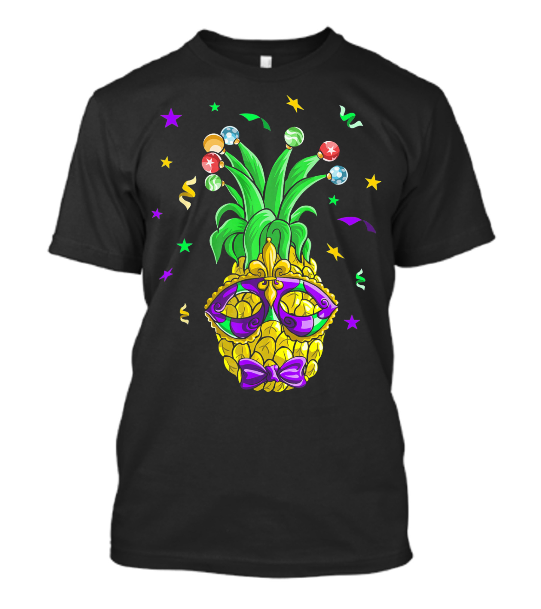 Pineapple Mardi Gras Mask With Stars And Party Confetti T-Shirt
