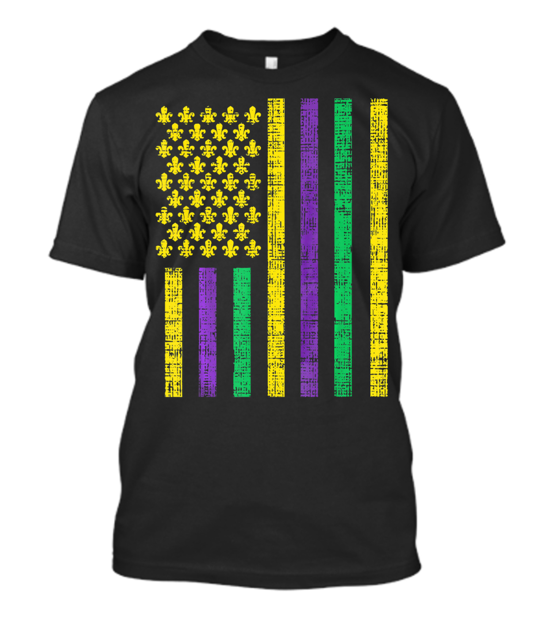 Purple Green Yellow Fleur-de-Lis US Flag Jester T-Shirt