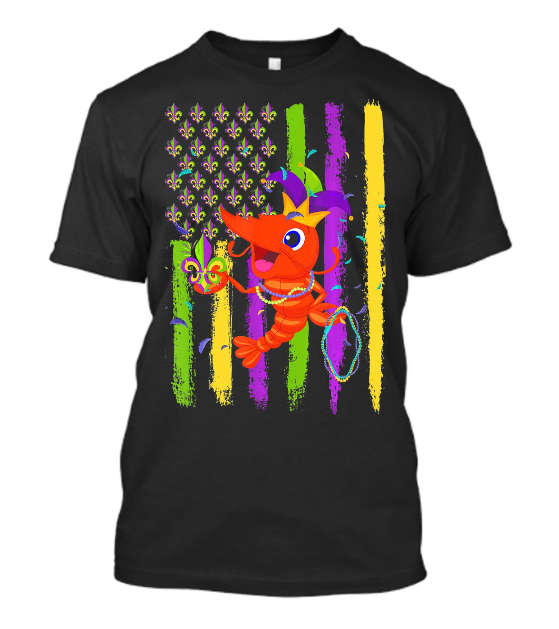 Carnival Crawfish American Mardi Gras Fleur-de-Lis Festive Colors T-Shirt