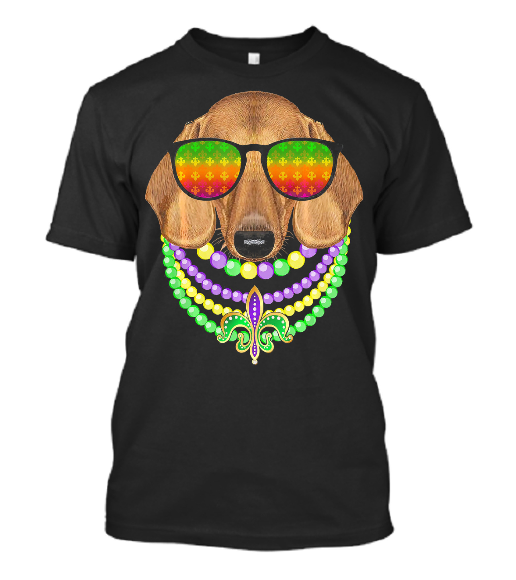 Mardi Gras Dachshund Beads Fleur-de-Lis Sunglasses T-Shirt