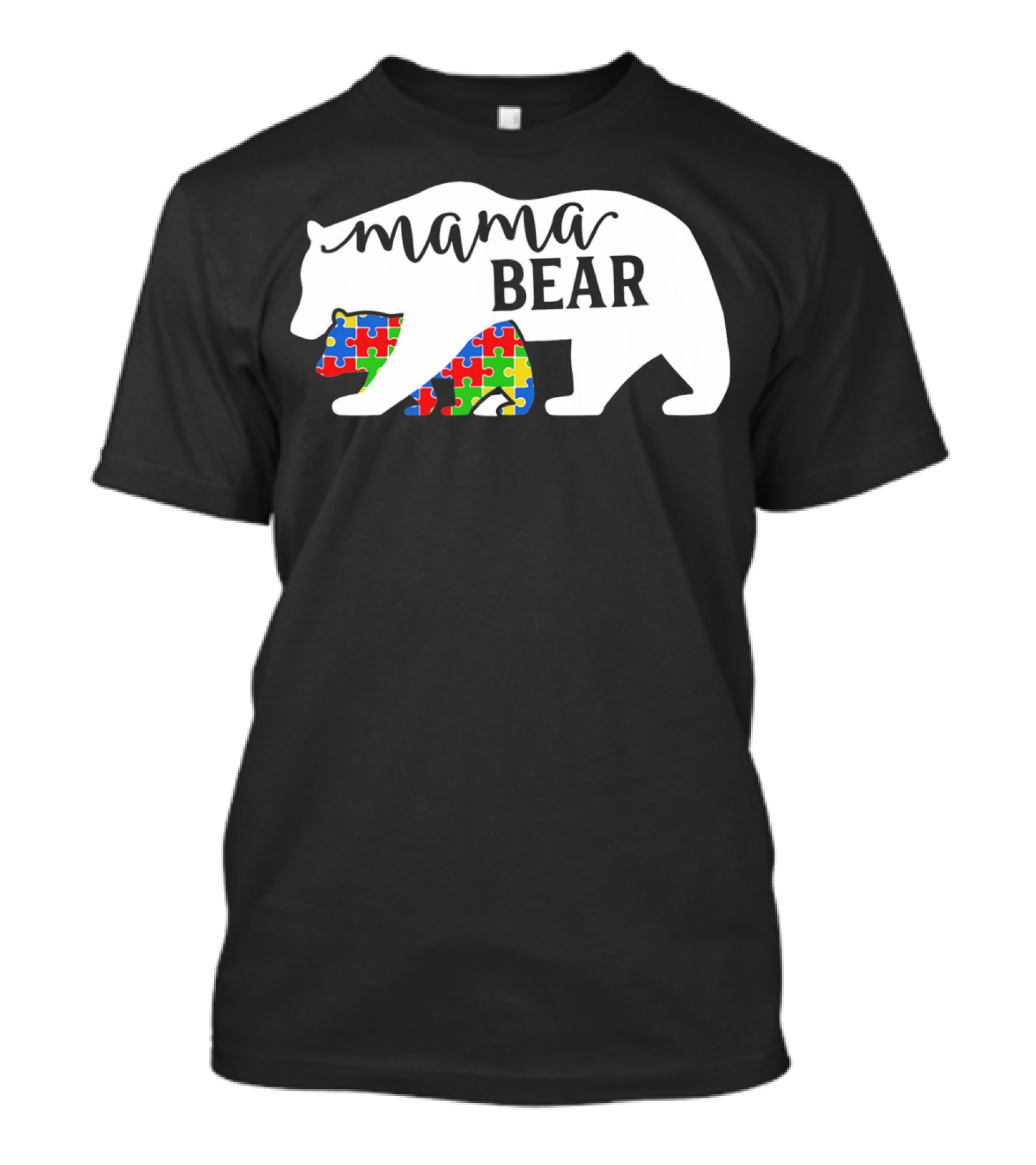 Mama Bear Autism Awareness Month Puzzle Silhouette Fam T-Shirt