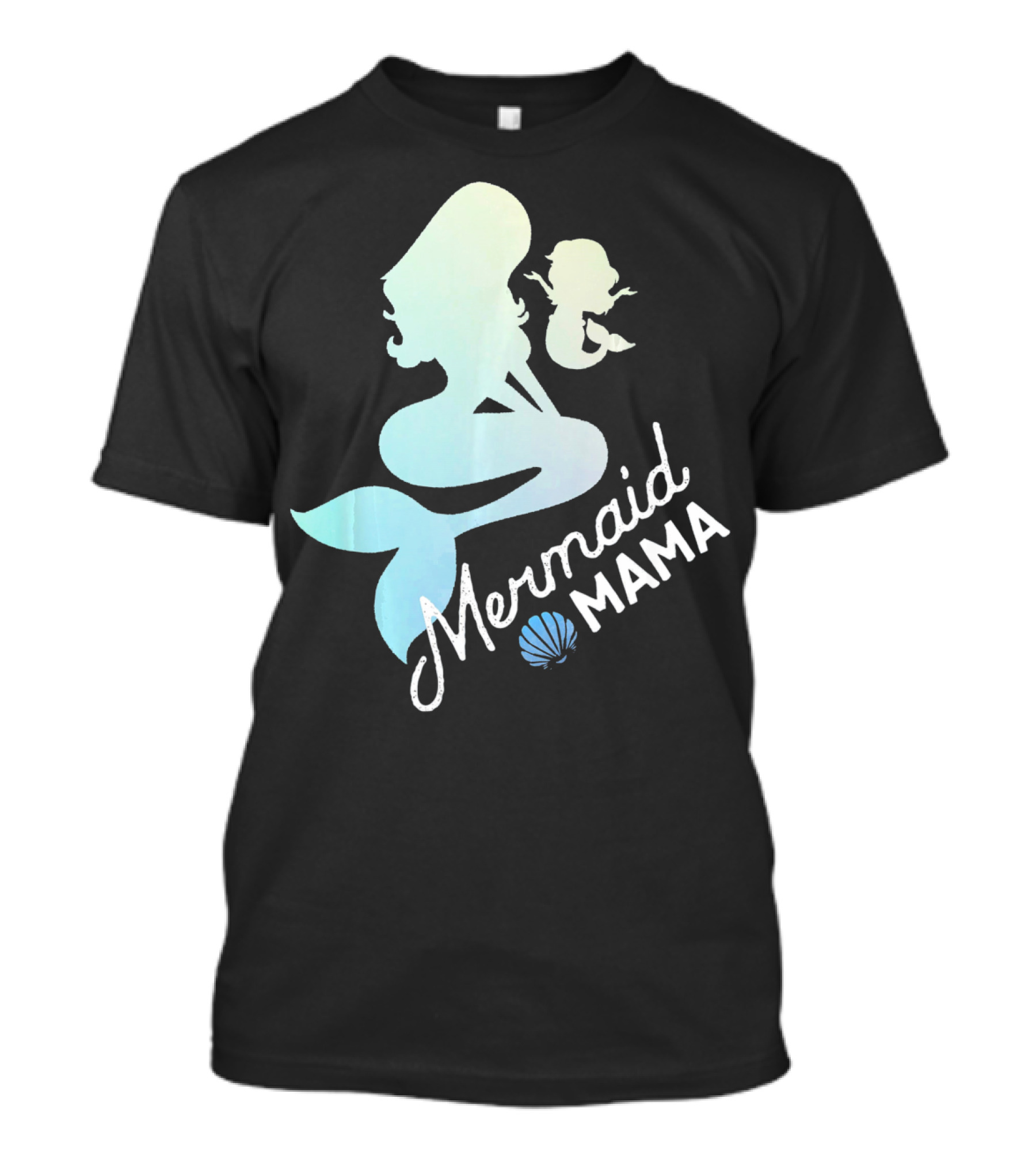 Mermaid Mama Sea Lover With Baby Silhouette And Shell T-Shirt