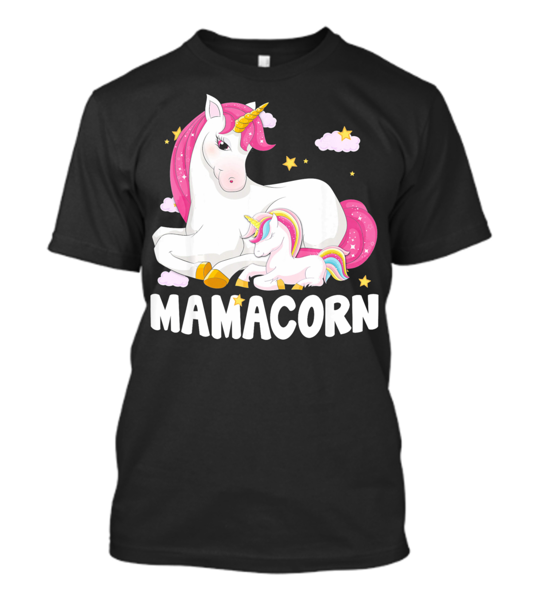 Mamacorn Unicorn New Mom Baby Momm With Stars And Clouds T-Shirt