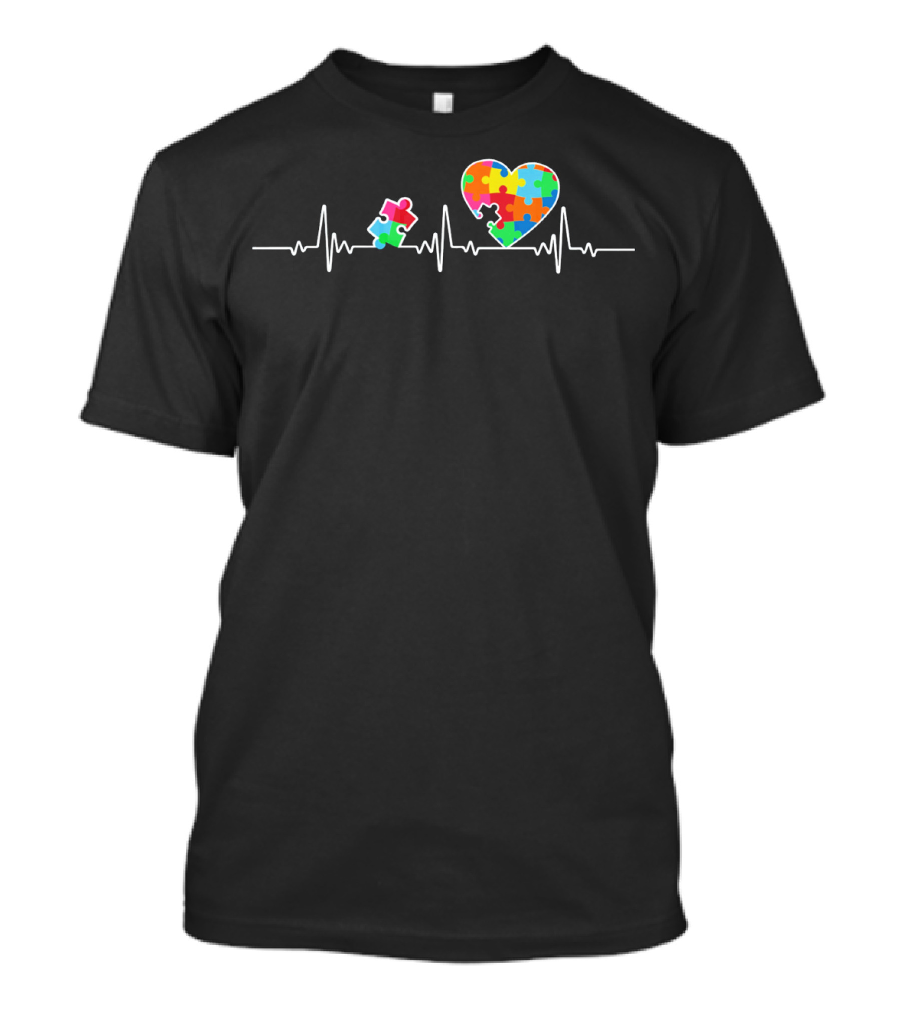 Autism Awareness Puzzle Heartbeat With Colorful Puzzle Heart T-Shirt