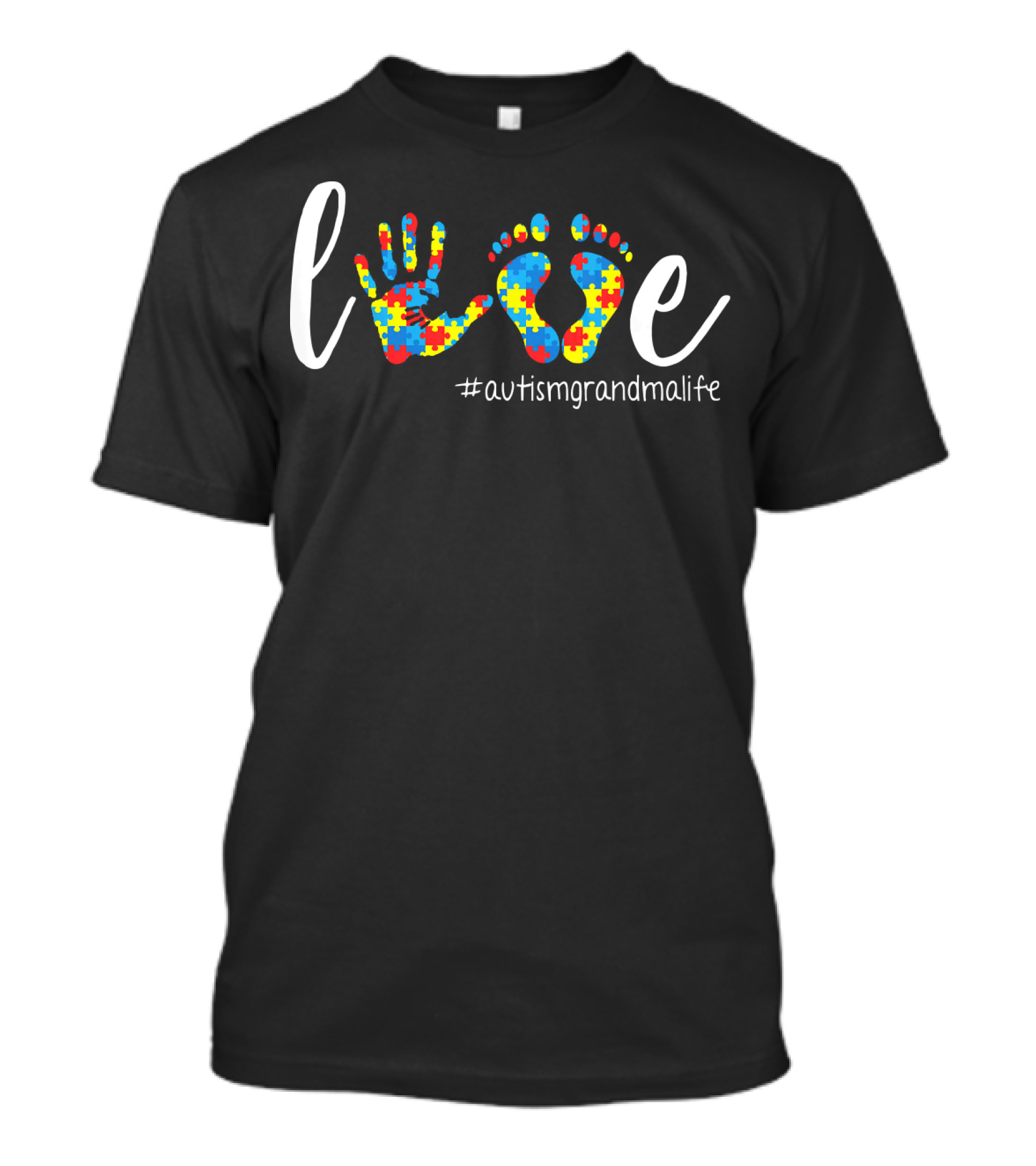 Love Autism Grandma Life Handprint Footprint Puzzle T-Shirt