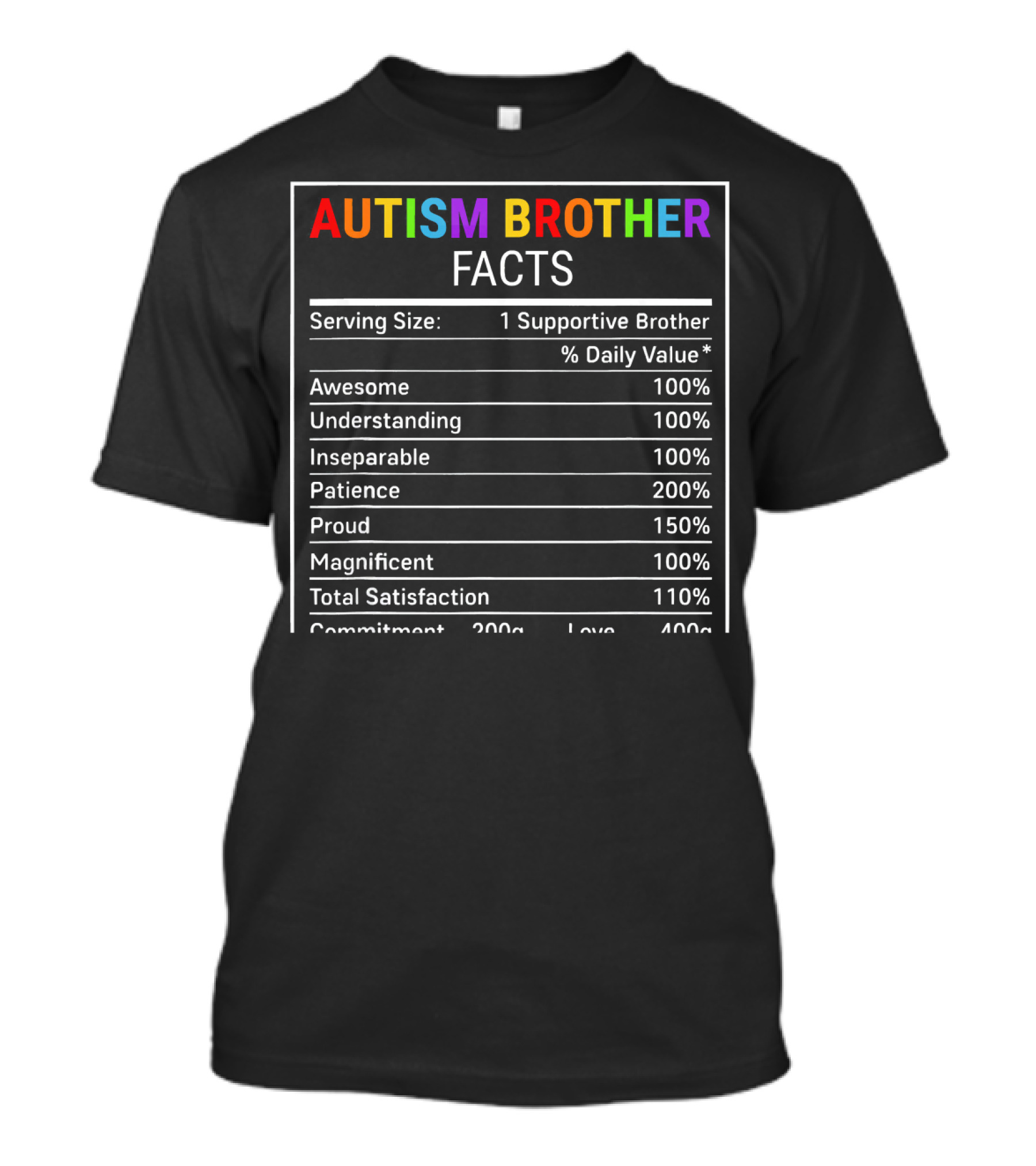 Autism Brother Facts Serving Size Supportive Awareness T-Shirt