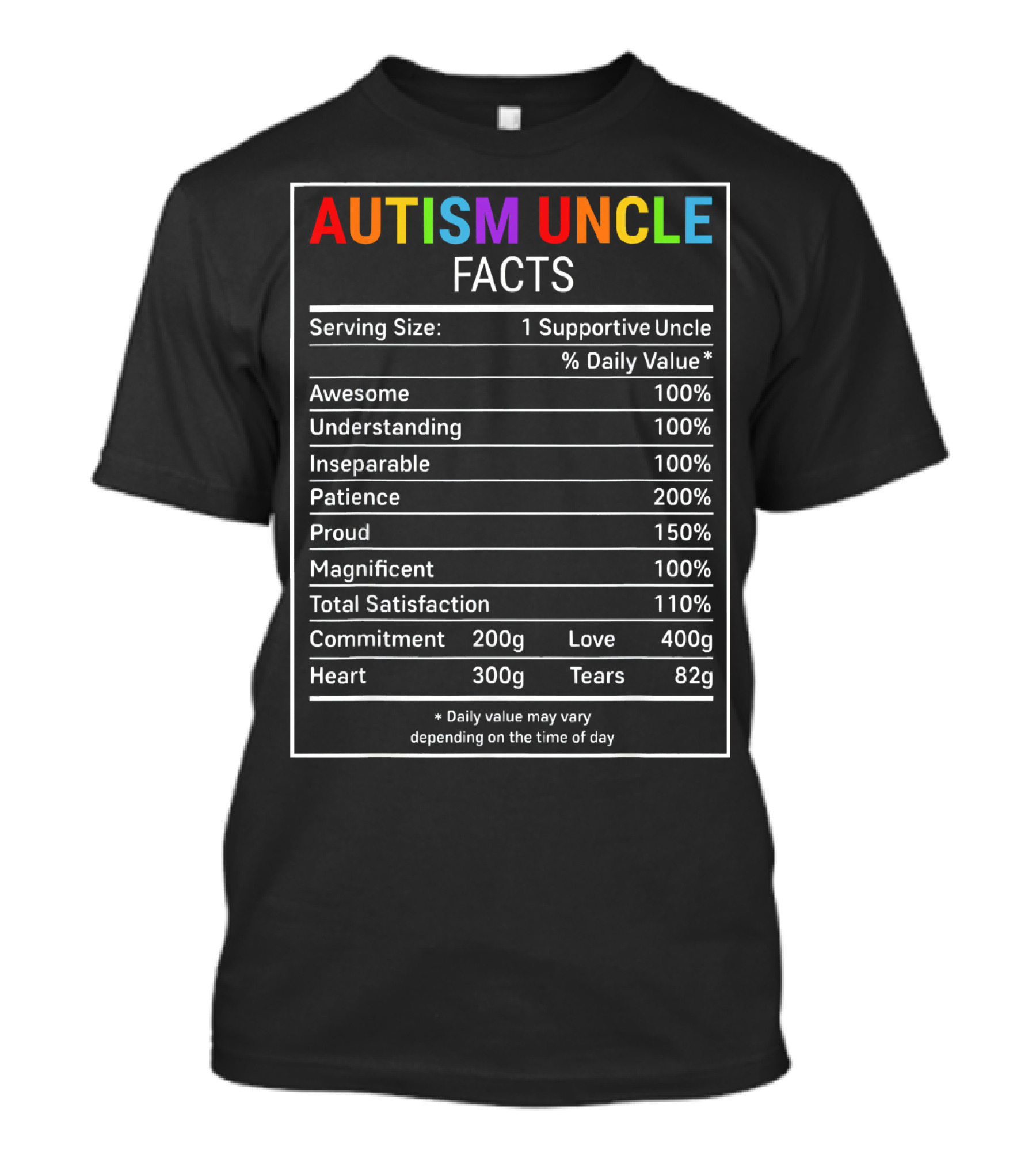 Autism Uncle Facts Awesome Supportive Understanding Patience Proud Heart Commitment Love Awareness T-Shirt
