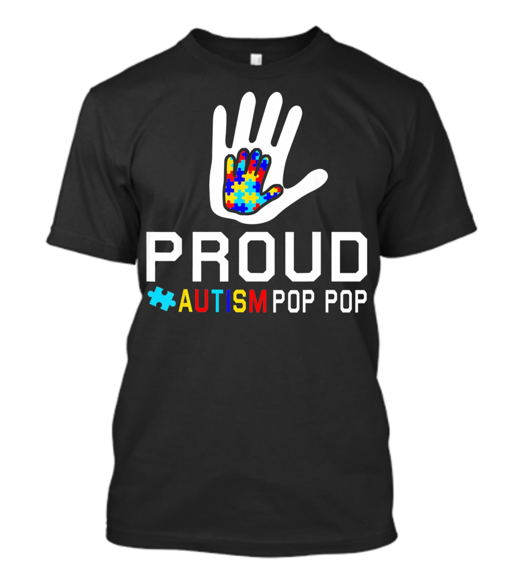 Proud Autism Pop Pop Autism Awareness Puzzle Hand T-Shirt