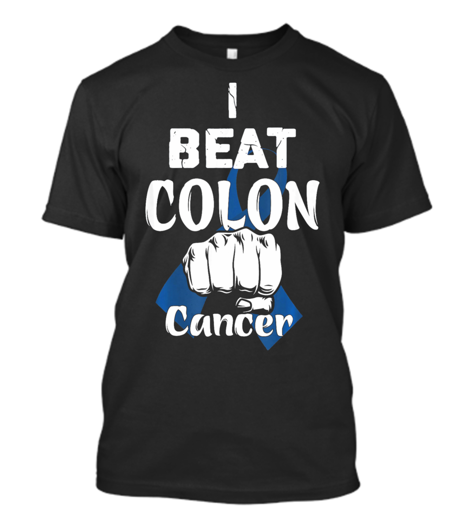 I Beat Colon Cancer Fist Blue T-Shirt