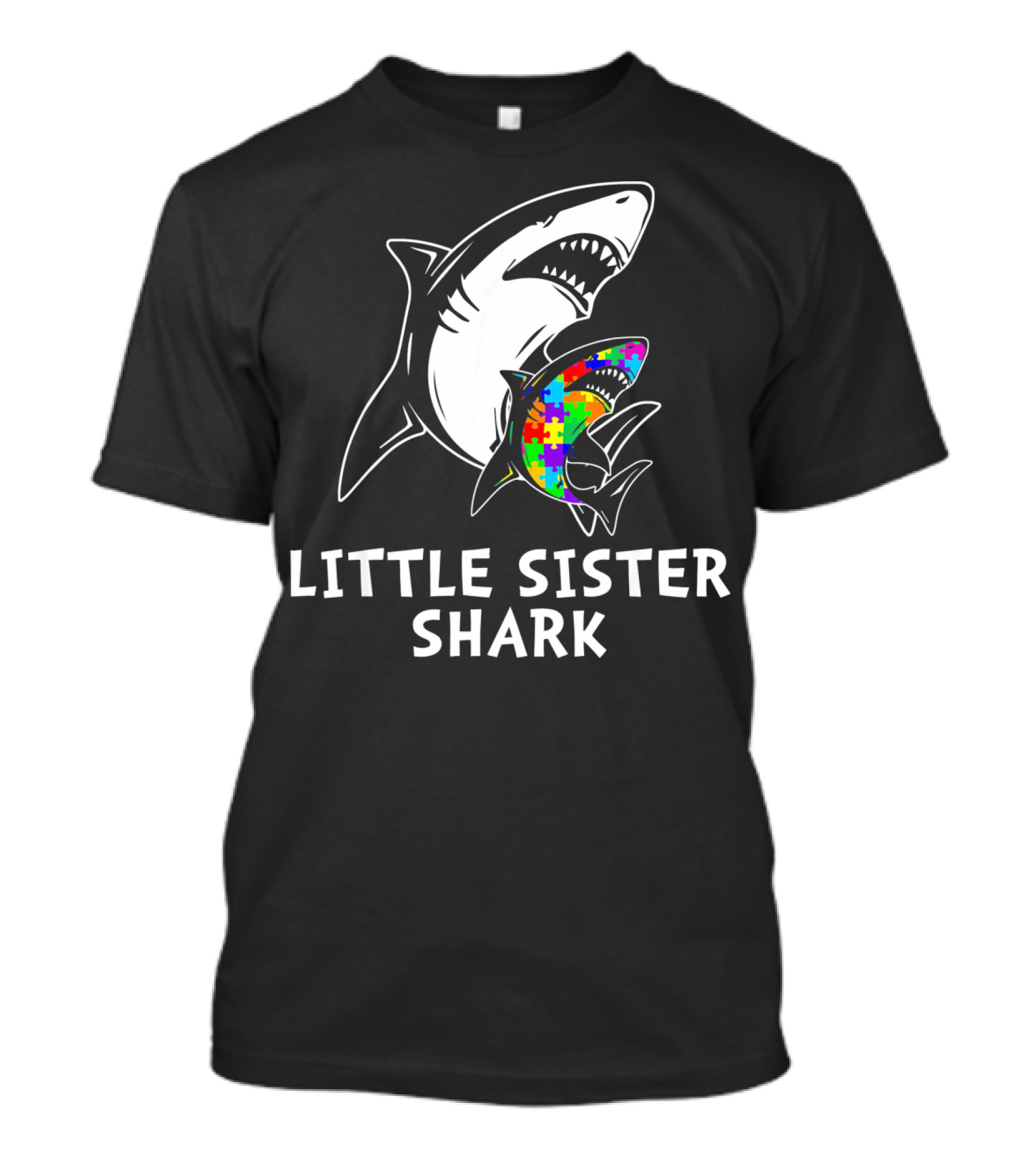 Little Sister Shark Autism Puzzle Awareness T-Shirt