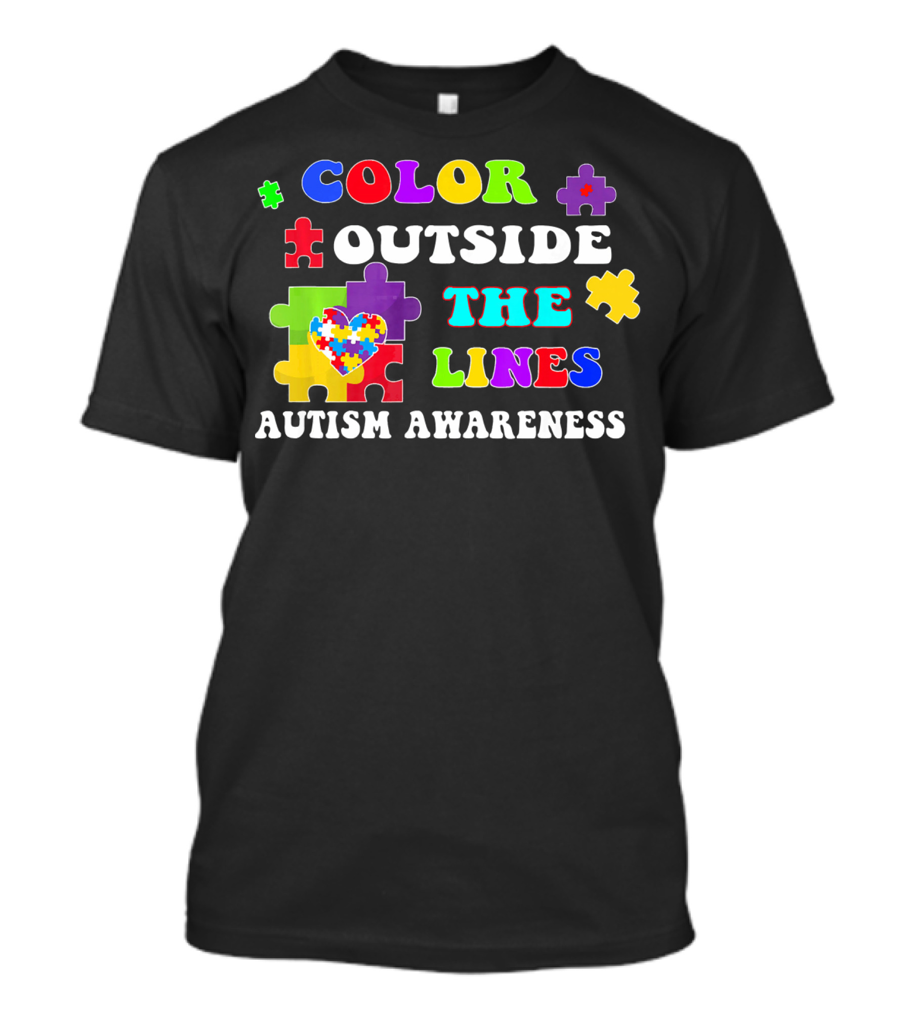 Color Outside The Lines Autism Awareness Puzzle Heart T-Shirt
