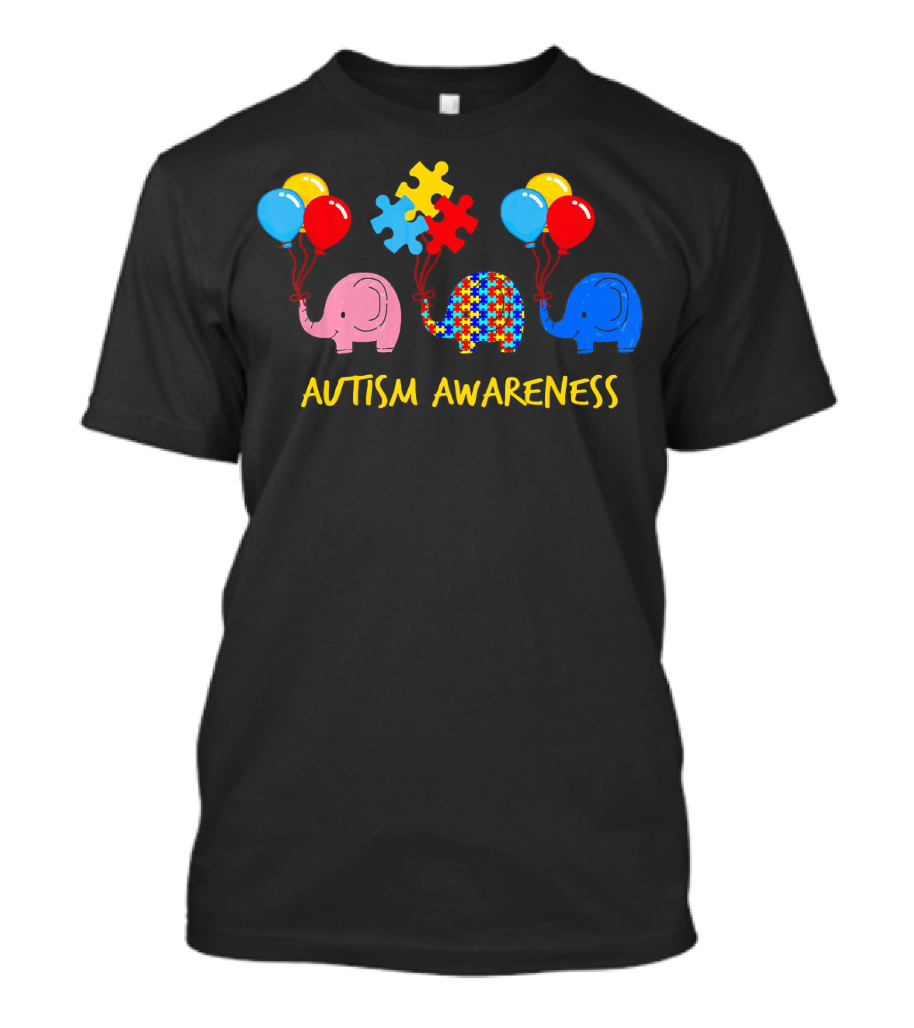 Three Elephants Autism Awareness Balloons Puzzle Pieces T-Shirt