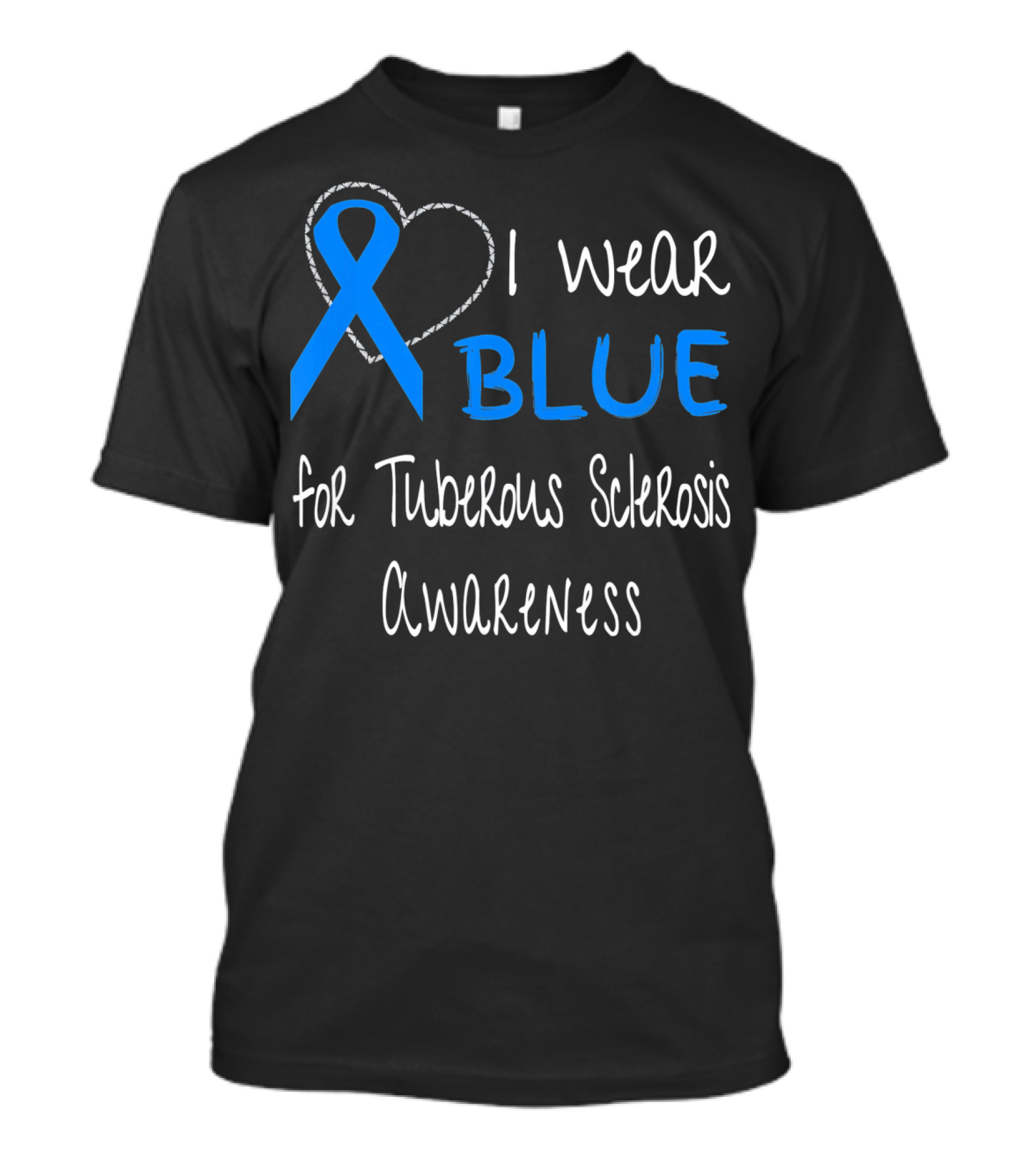 I Wear Blue For Tuberous Sclerosis Awareness With Heart Outline T-Shirt