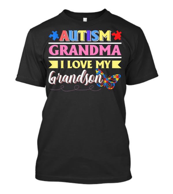 Autism Grandma I Love My Grandson Colorful Puzzle Butterfly T-Shirt